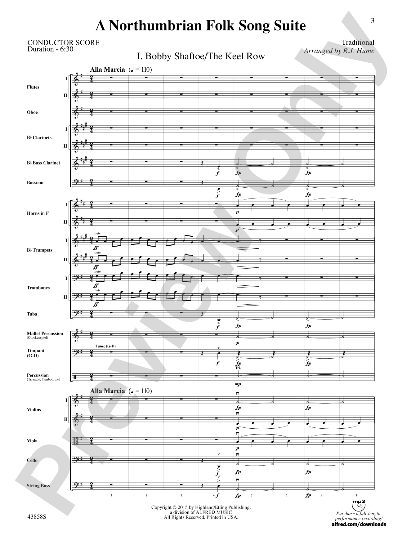 A Northumbrian Folk Song Suite: Full Orchestra Conductor Score & Parts