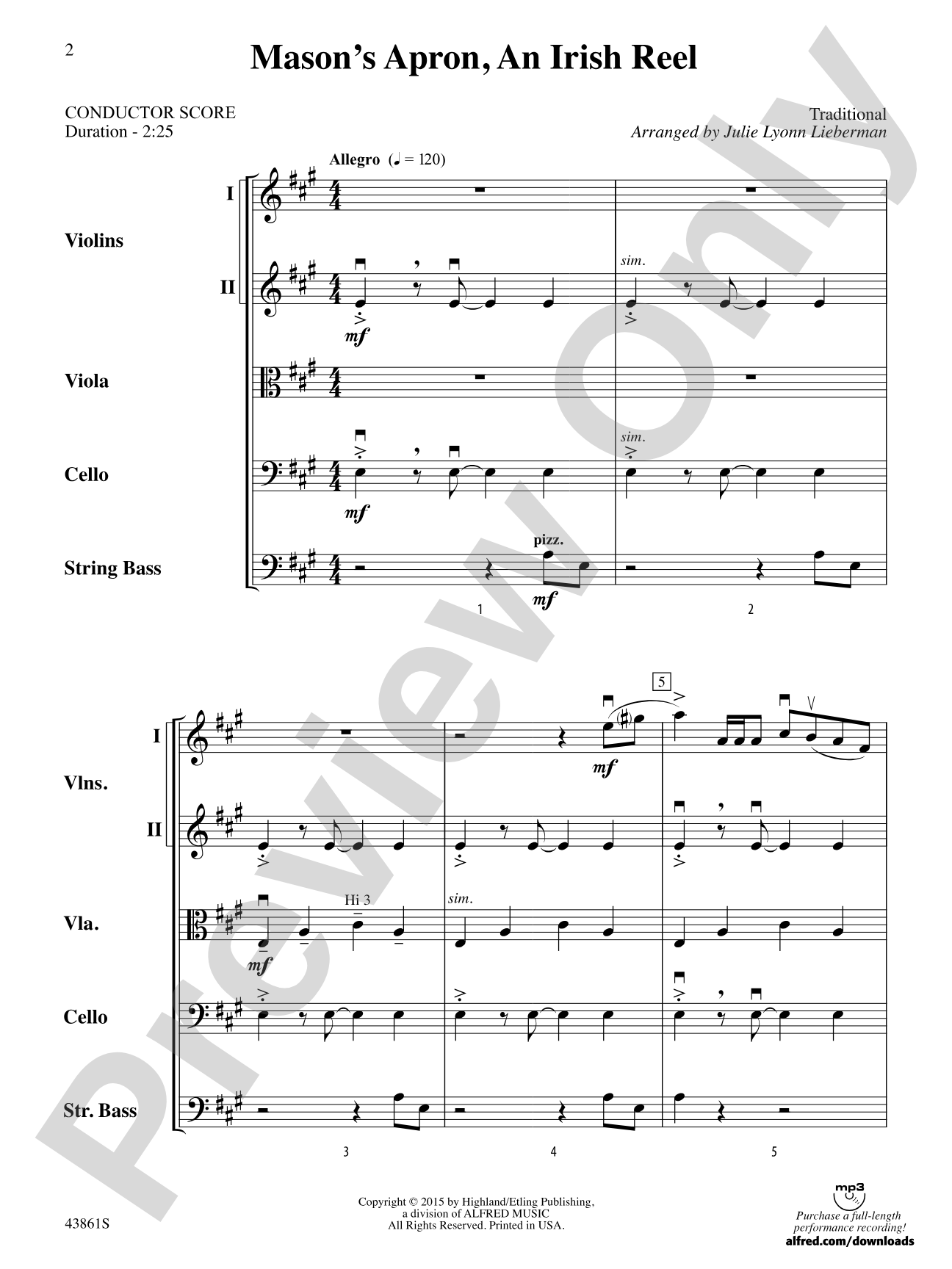 Mason's Apron, An Irish Reel: String Orchestra Conductor Score & Parts