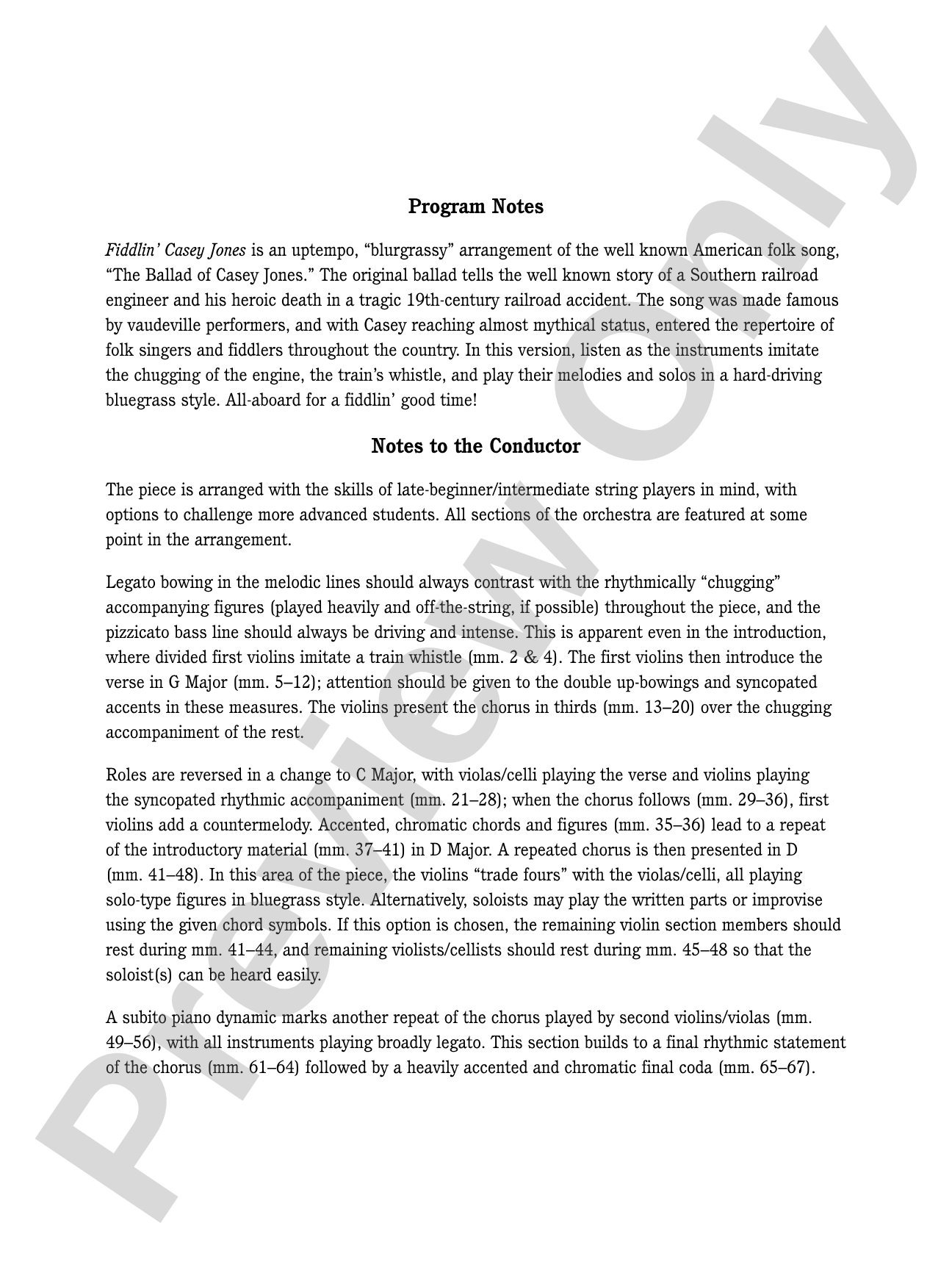 Fiddlin' Casey Jones: String Orchestra Conductor Score & Parts