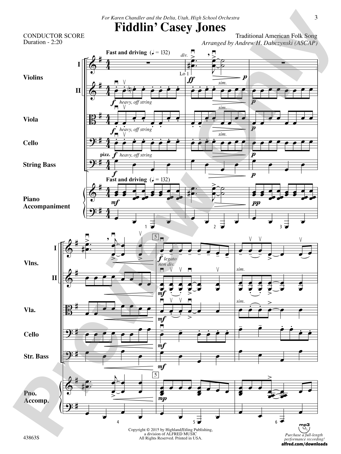 Fiddlin' Casey Jones: String Orchestra Conductor Score & Parts