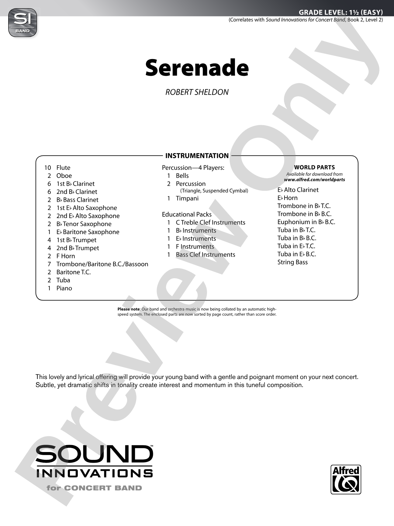 Serenade: Concert Band Conductor Score & Parts
