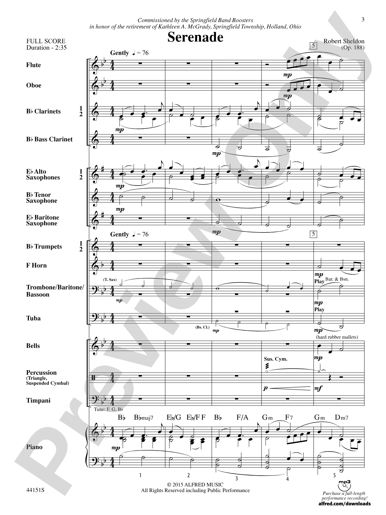 Serenade: Concert Band Conductor Score & Parts
