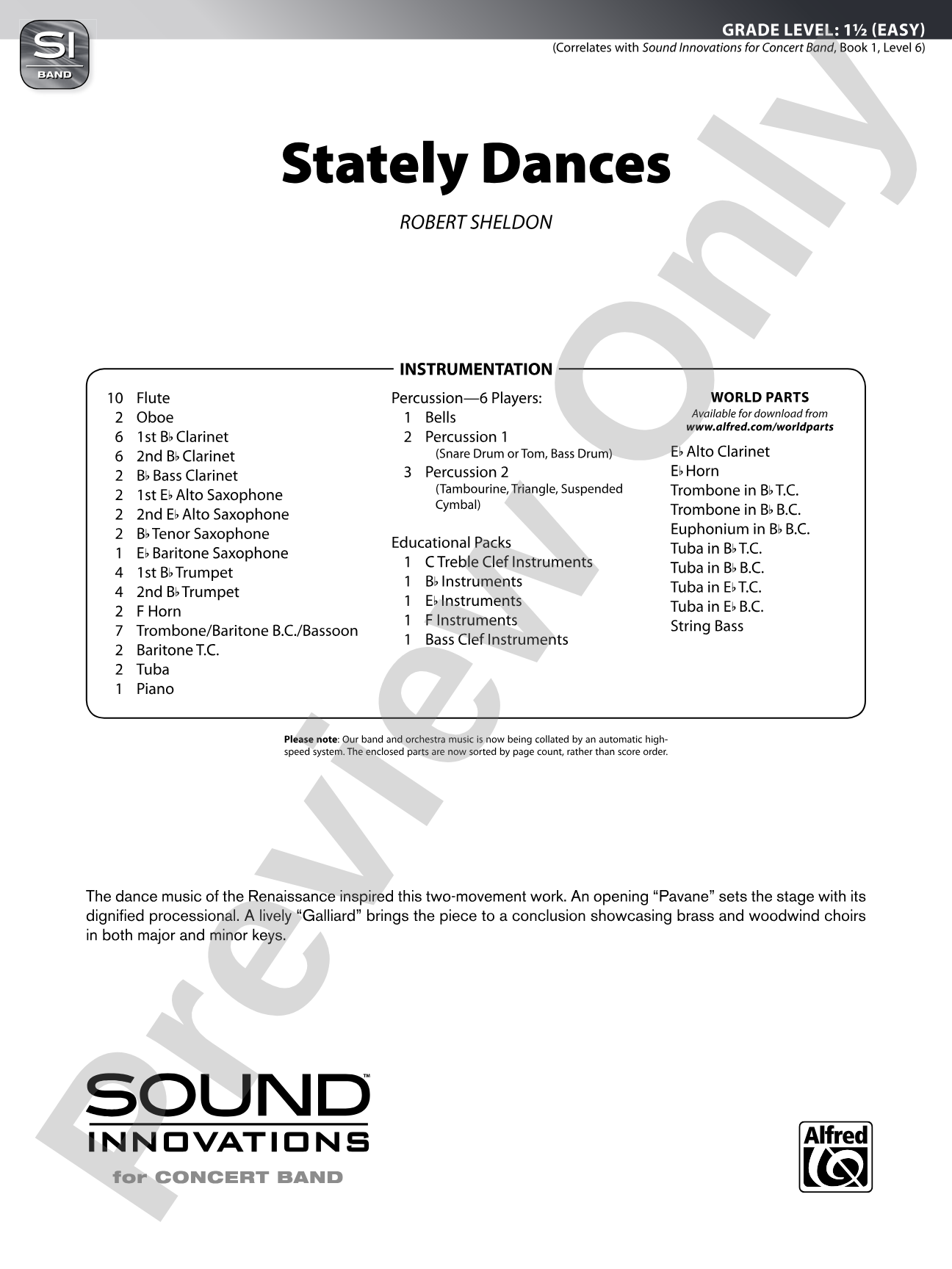 Stately Dances: Concert Band Conductor Score & Parts