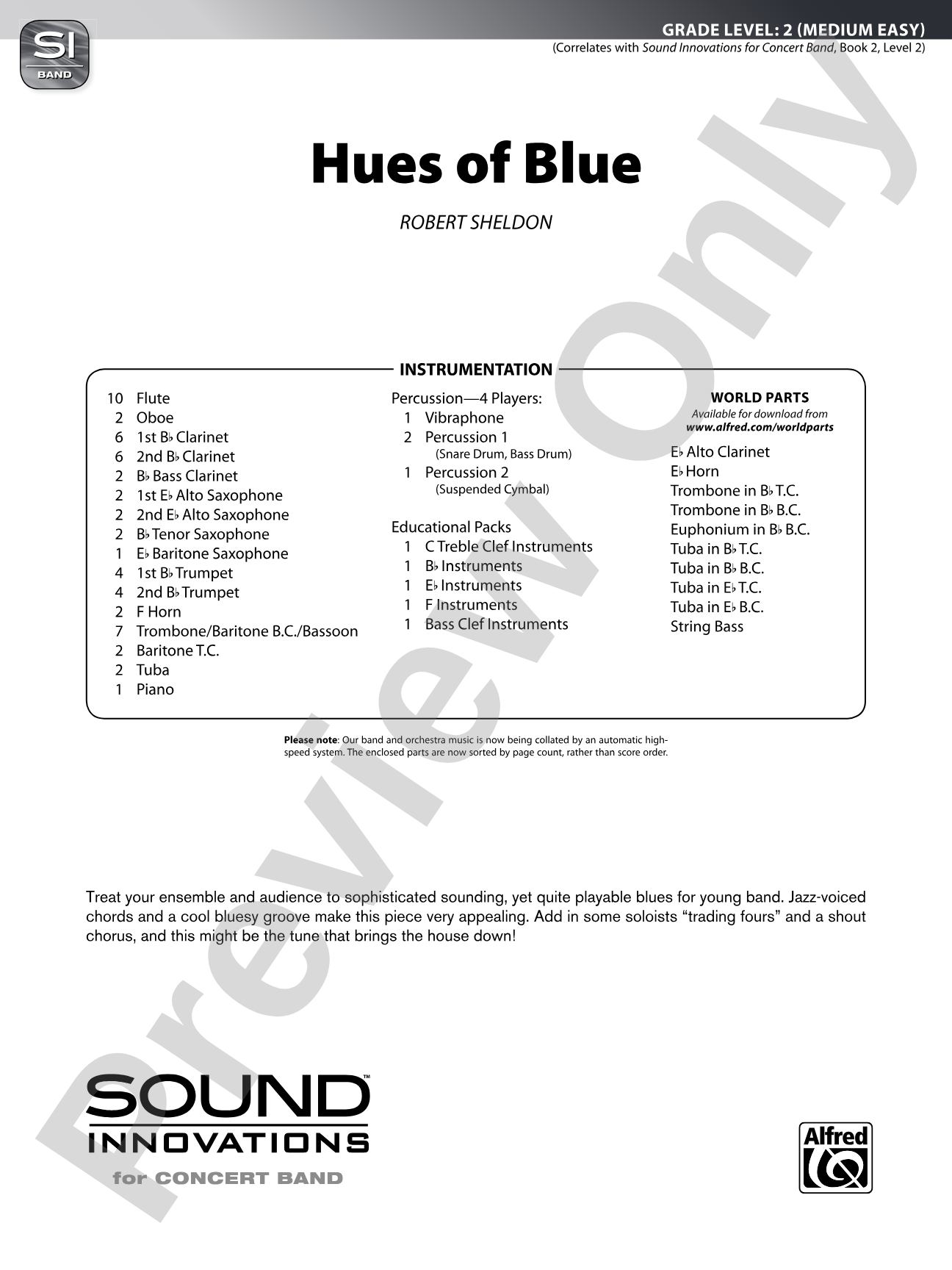 Hues of Blue: Concert Band Conductor Score & Parts