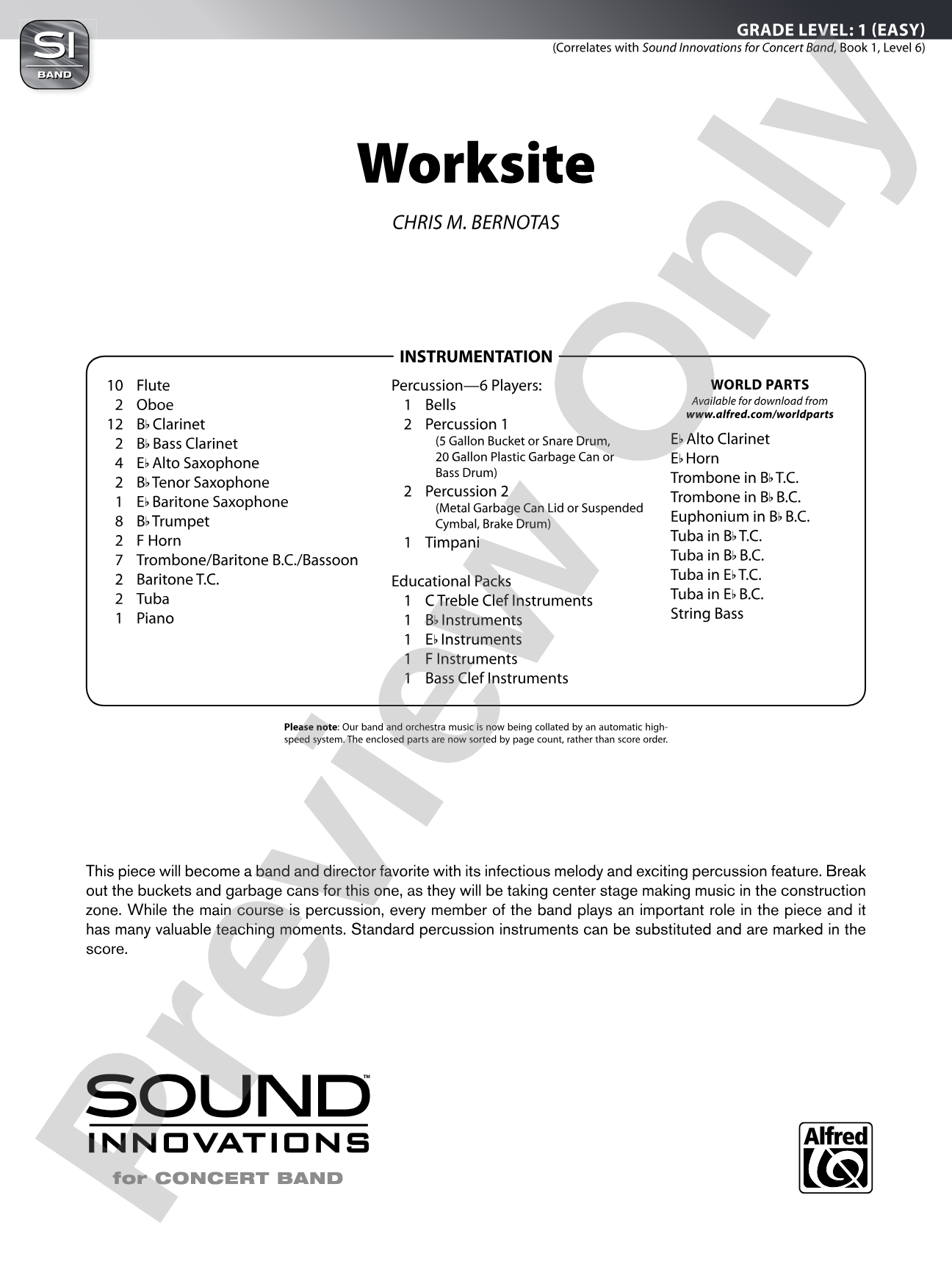 Worksite: Concert Band Conductor Score & Parts
