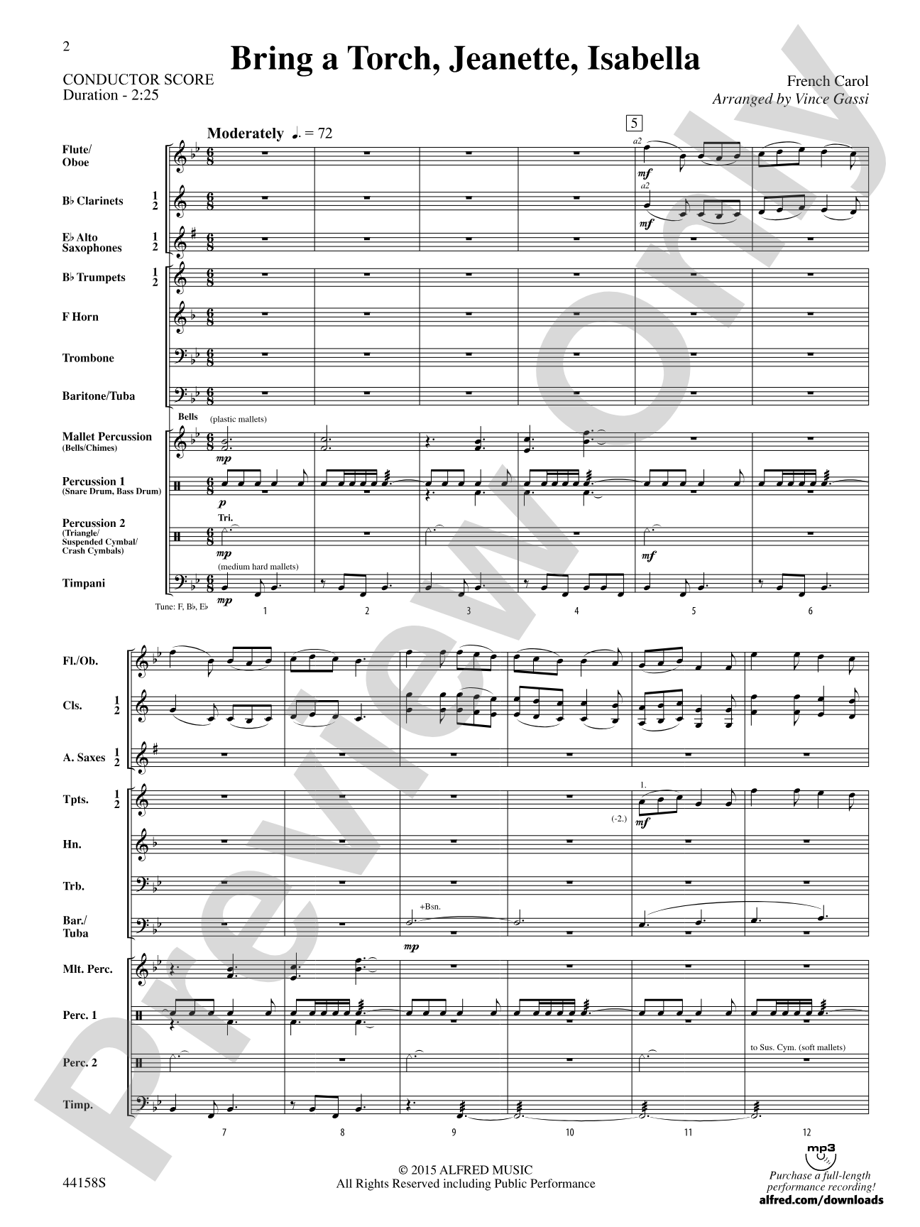 Bring a Torch, Jeanette, Isabella: Concert Band Conductor Score & Parts