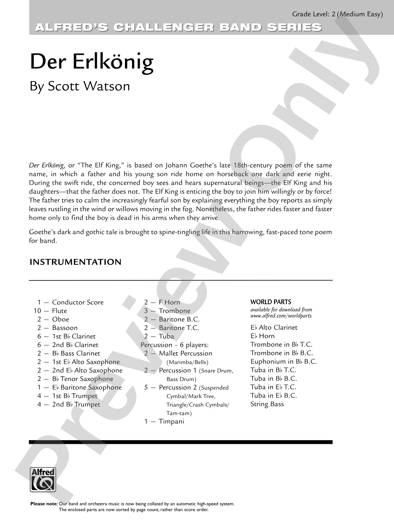 Der Erlkönig: Concert Band Conductor Score & Parts