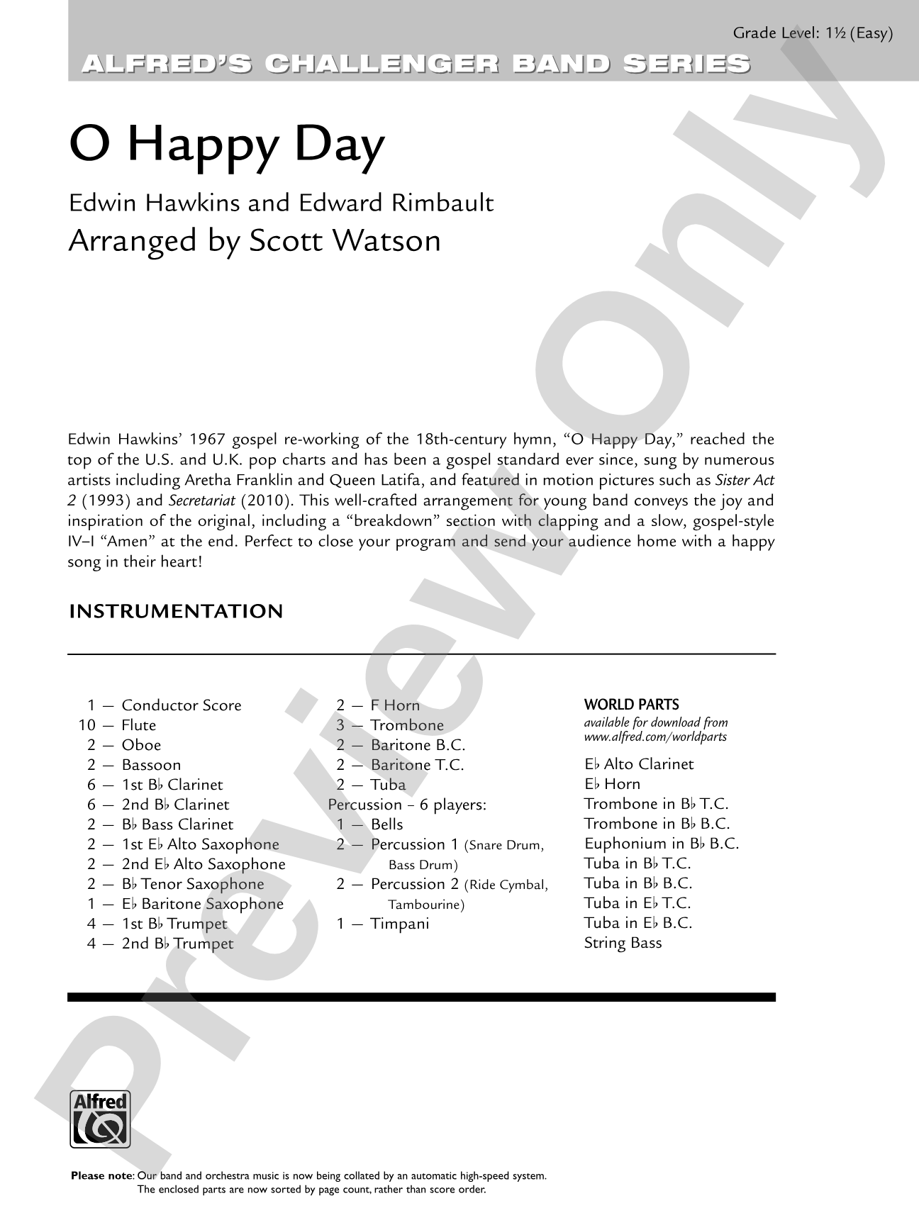 O Happy Day: Concert Band Conductor Score & Parts | Edwin Hawkins