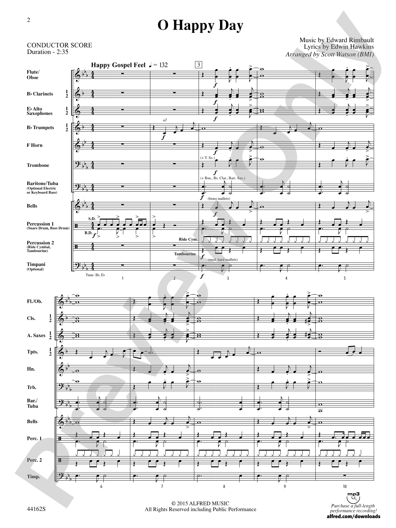 O Happy Day: Concert Band Conductor Score & Parts