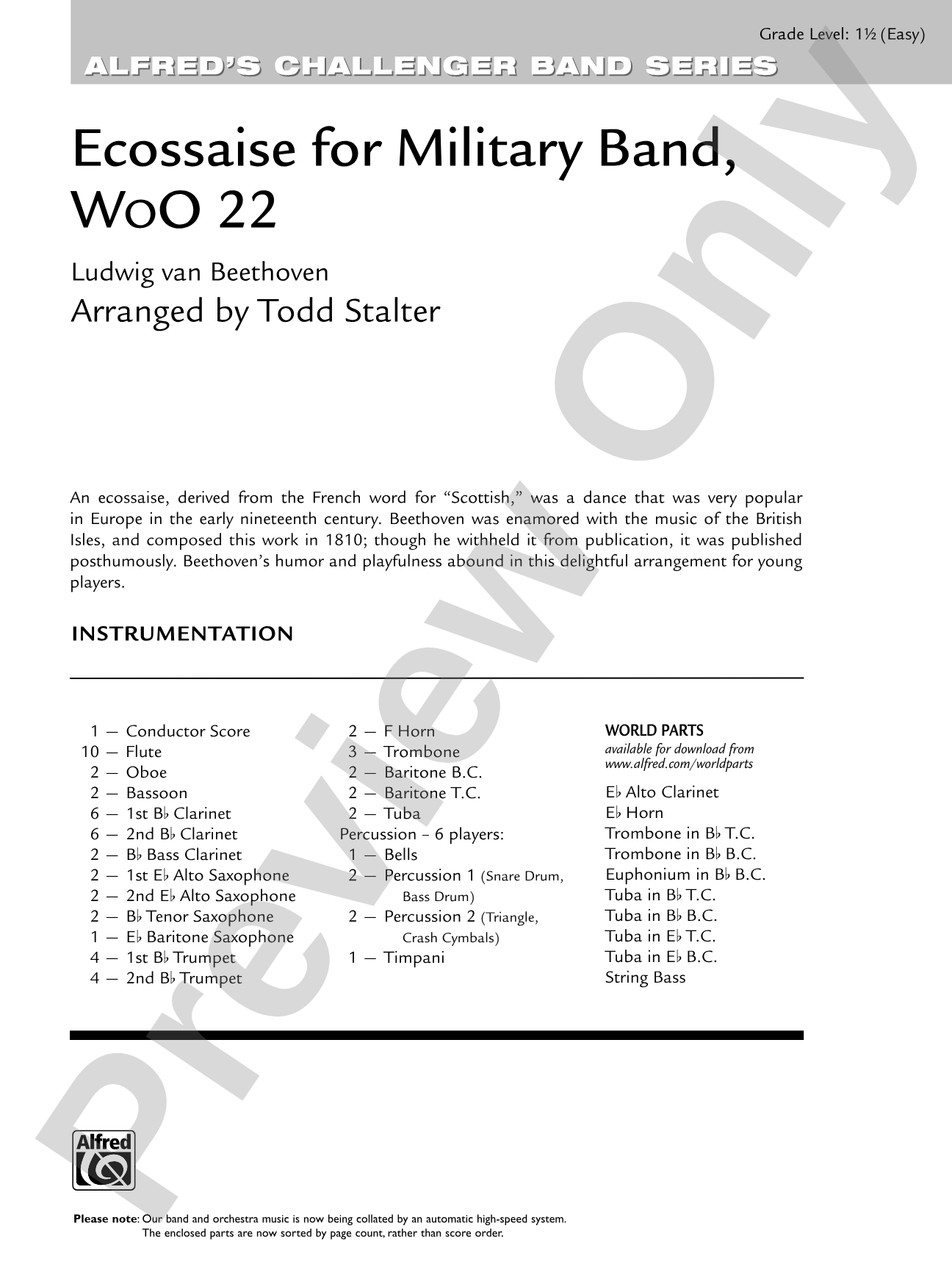 Ecossaise for Military Band, WoO 22: Concert Band Conductor Score & Parts