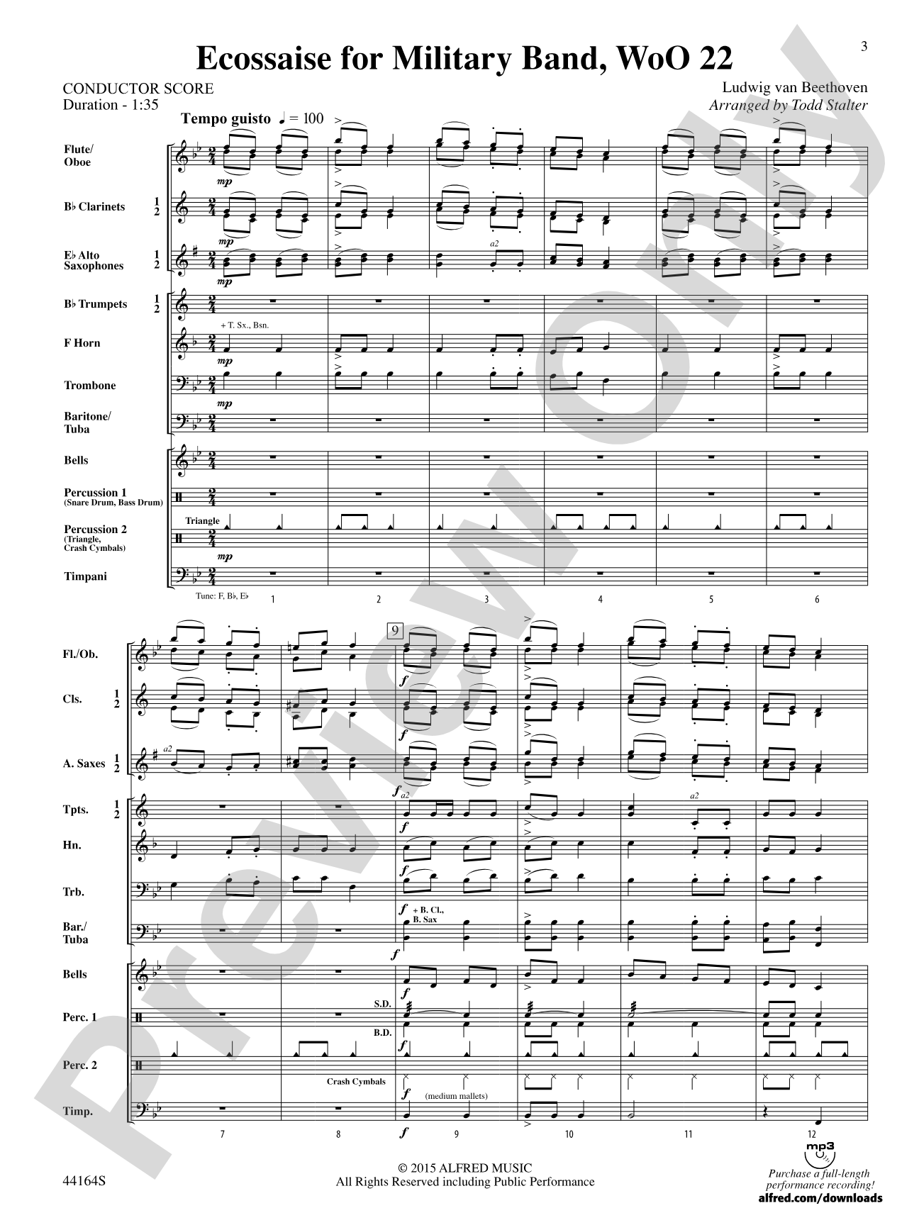 Ecossaise for Military Band, WoO 22: Concert Band Conductor Score & Parts