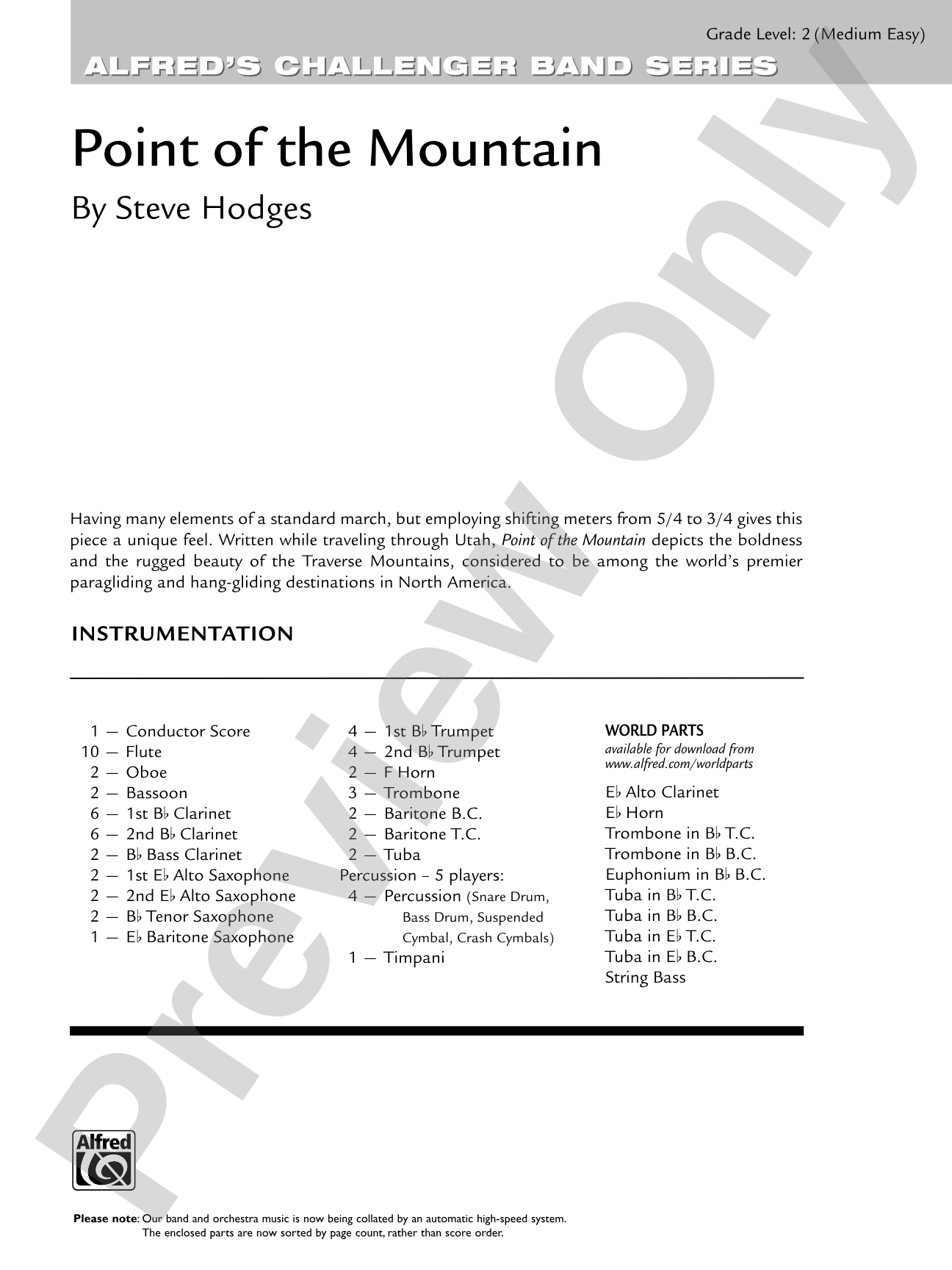 Point of the Mountain: Concert Band Conductor Score & Parts