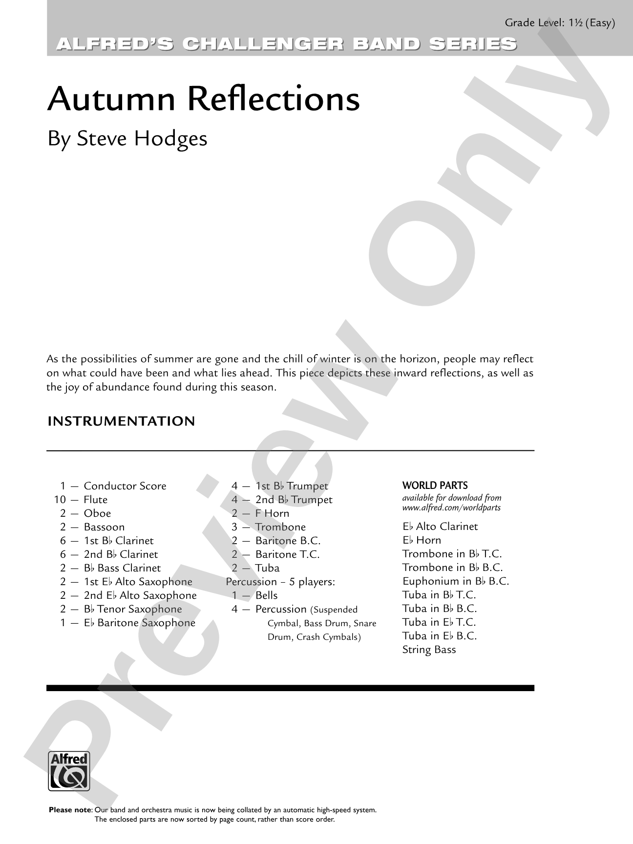 Autumn Reflections: Concert Band Conductor Score & Parts