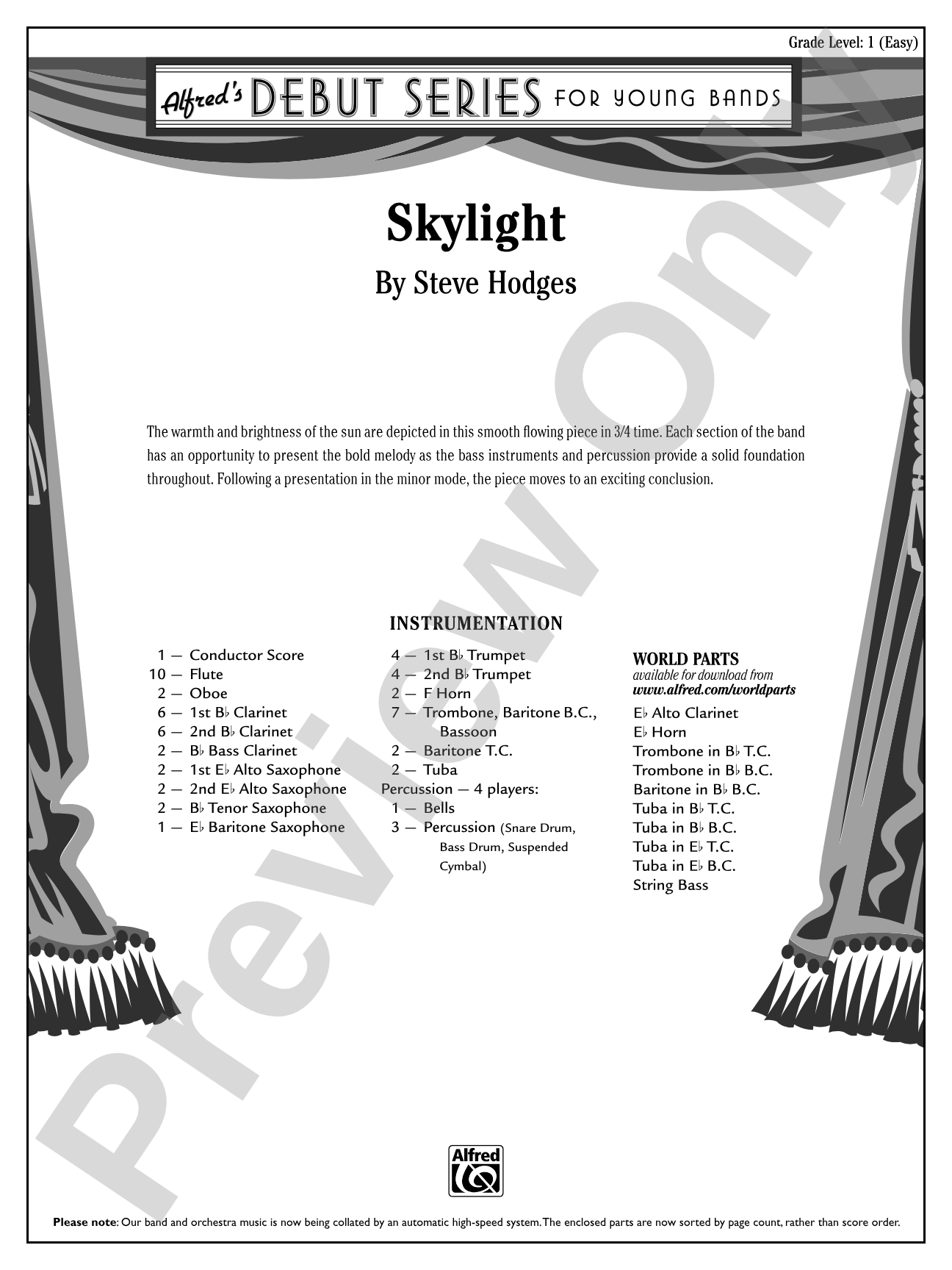 Skylight: Concert Band Conductor Score & Parts