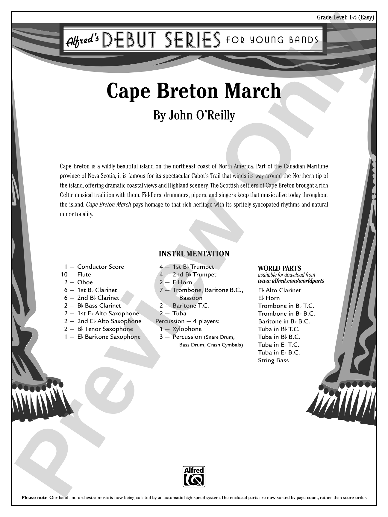 Cape Breton March: Concert Band Conductor Score & Parts