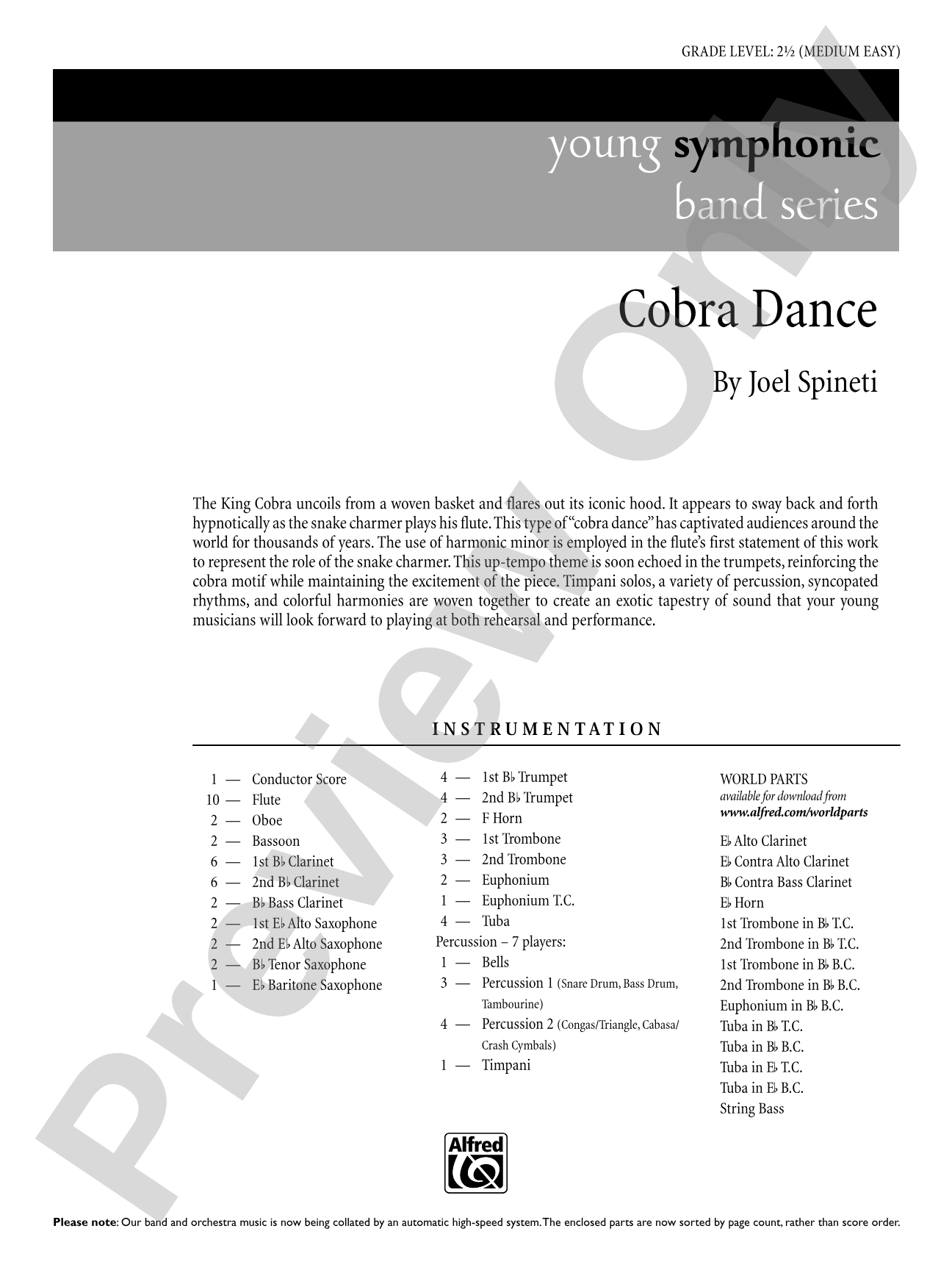 Cobra Dance: Concert Band Conductor Score & Parts