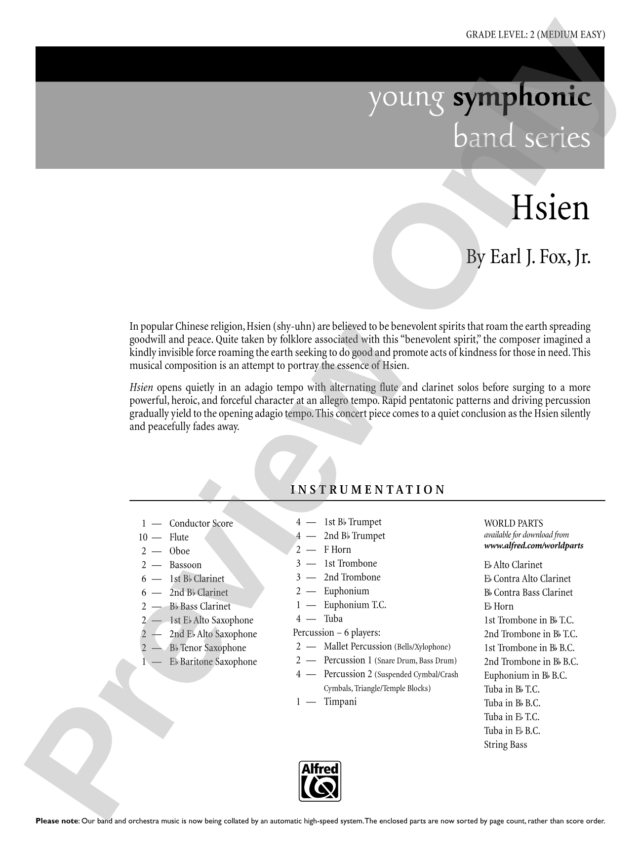 Hsien: Concert Band Conductor Score & Parts