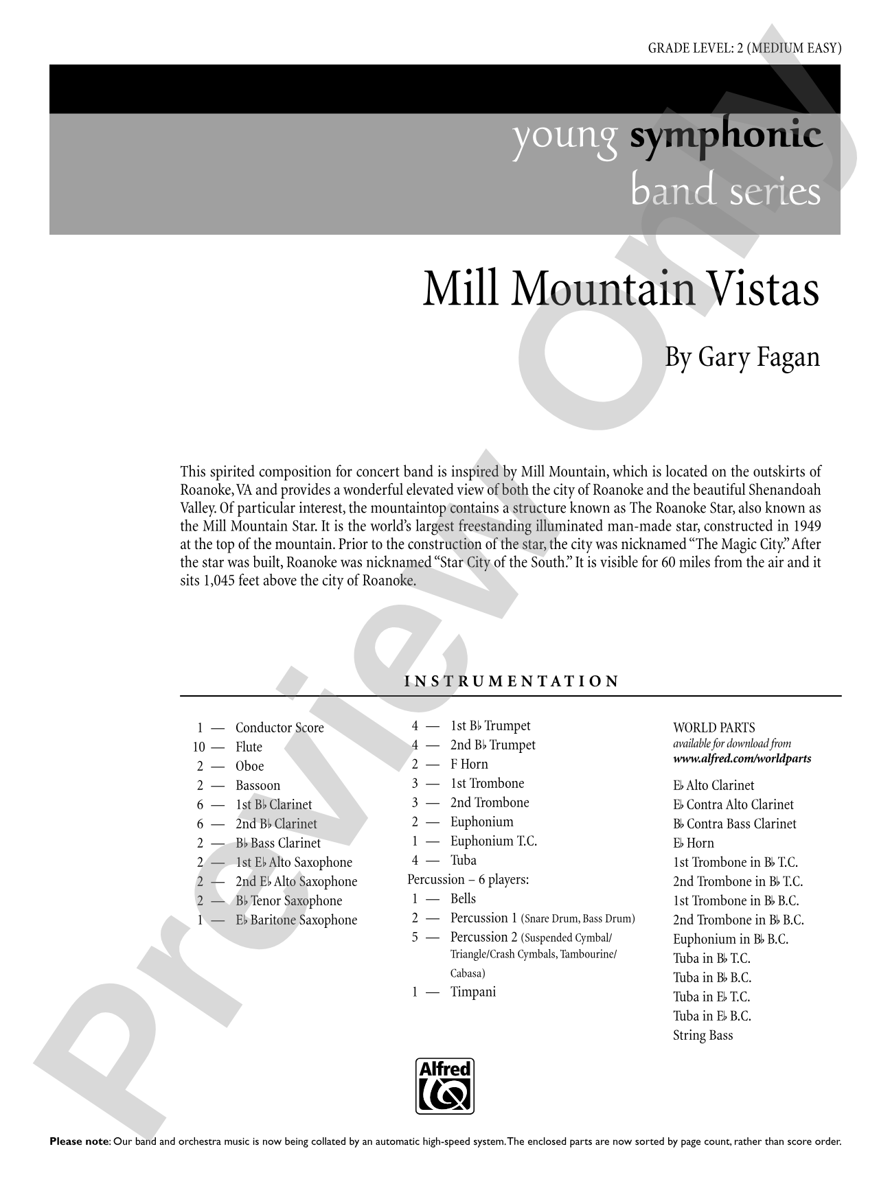 Mill Mountain Vistas: Concert Band Conductor Score & Parts