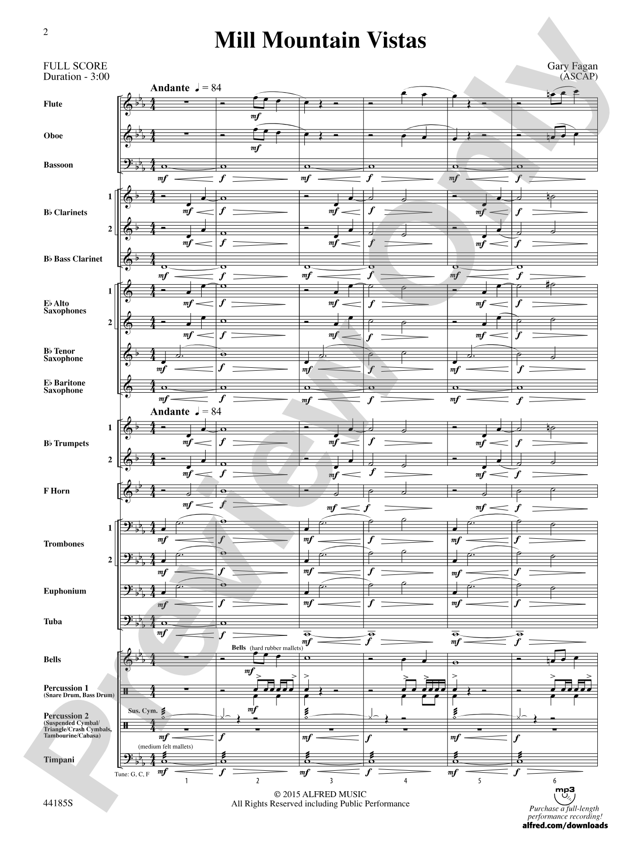 Mill Mountain Vistas: Concert Band Conductor Score & Parts