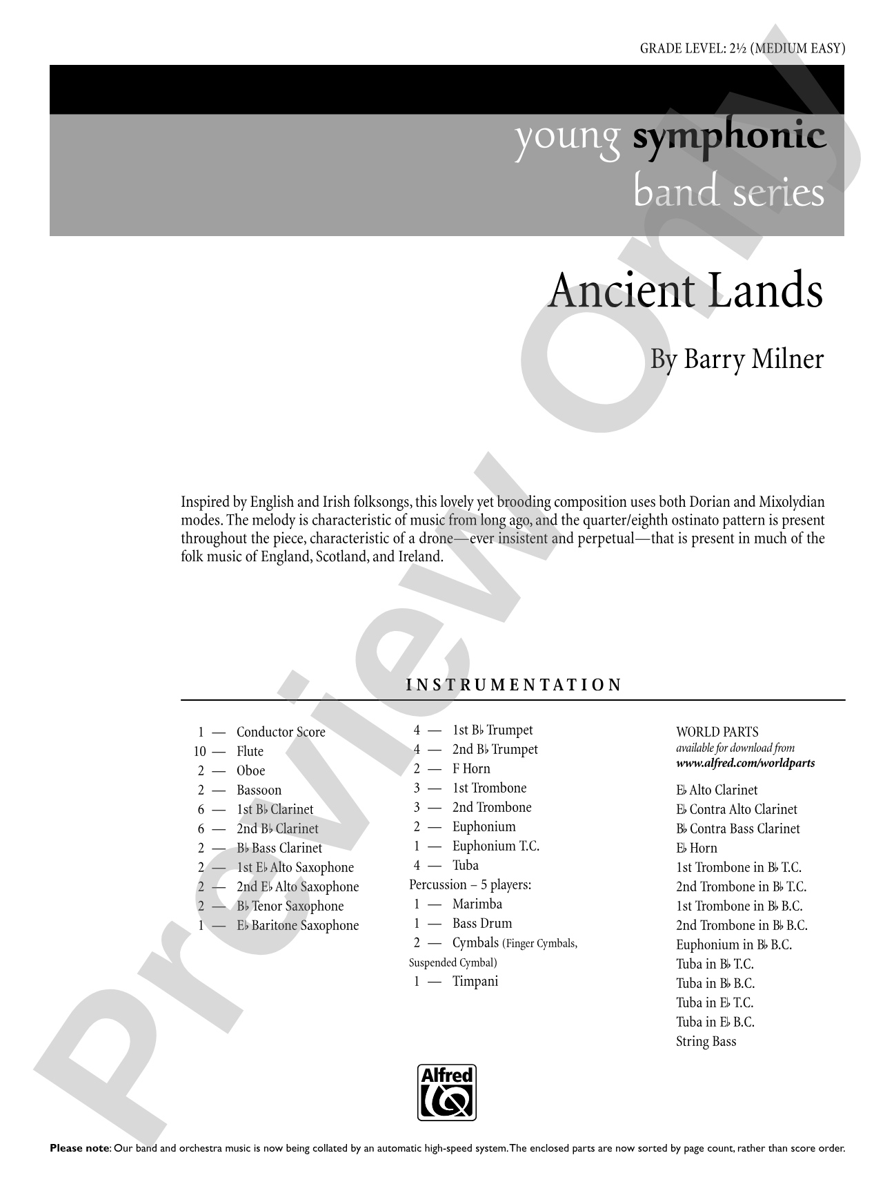 Ancient Lands: Concert Band Conductor Score & Parts