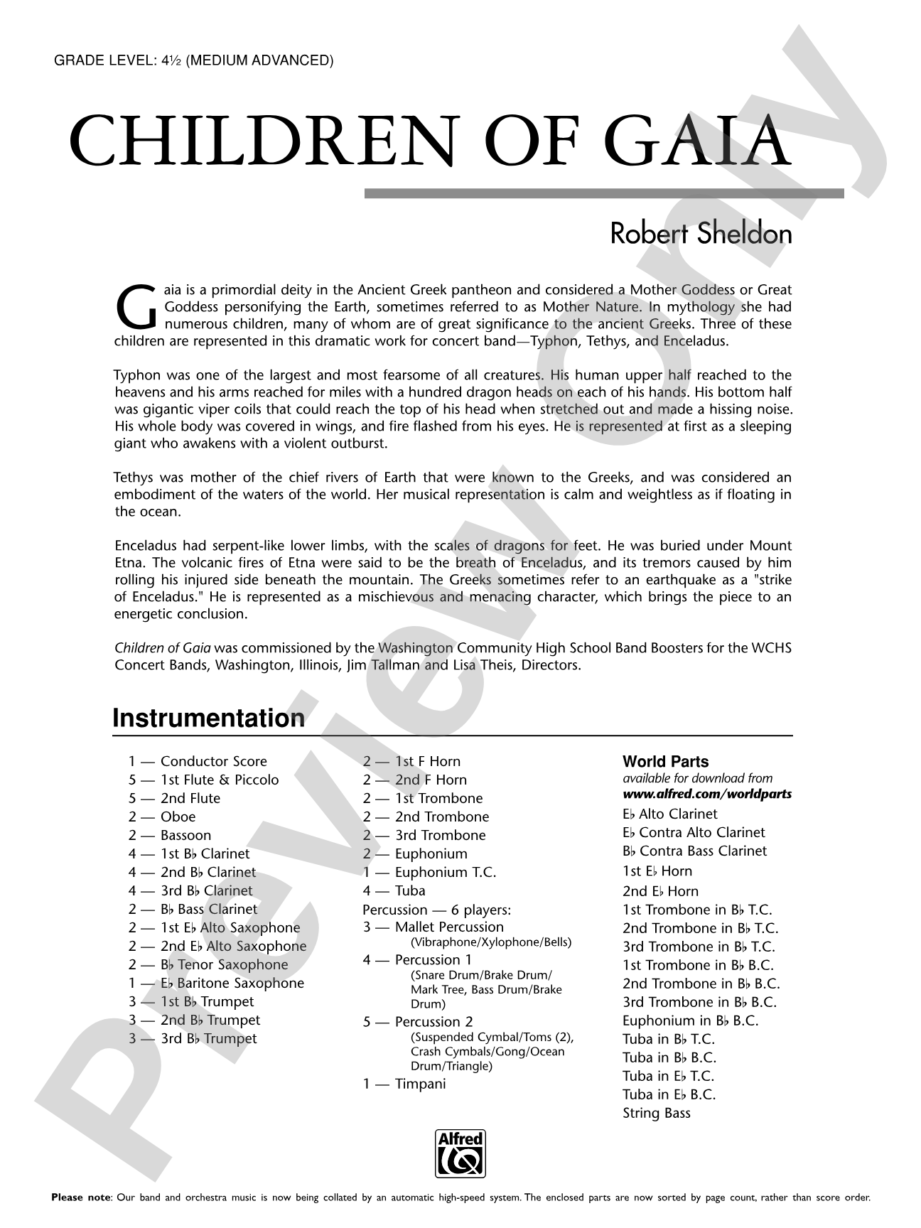 Children of Gaia: Concert Band Conductor Score & Parts