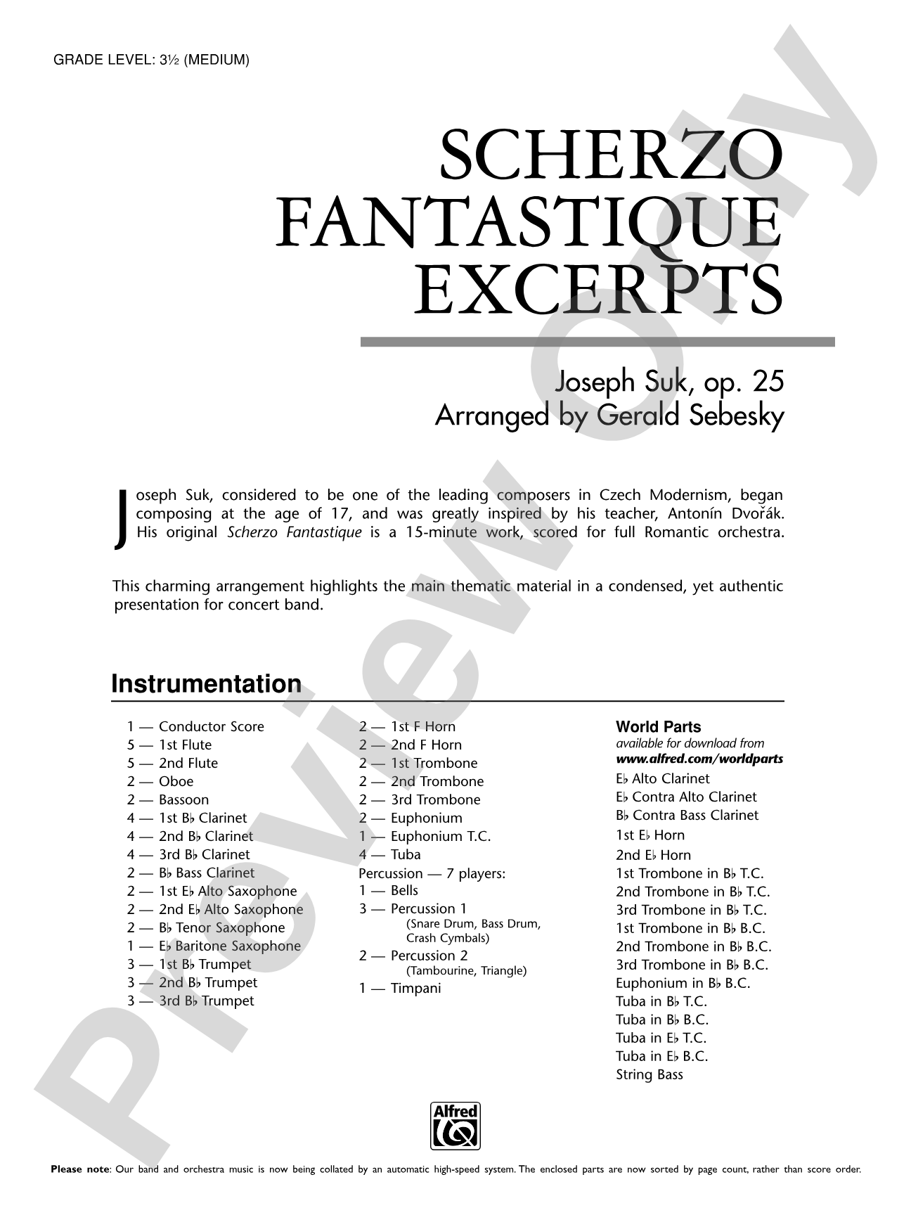 Scherzo Fantastique Excerpts: Concert Band Conductor Score & Parts
