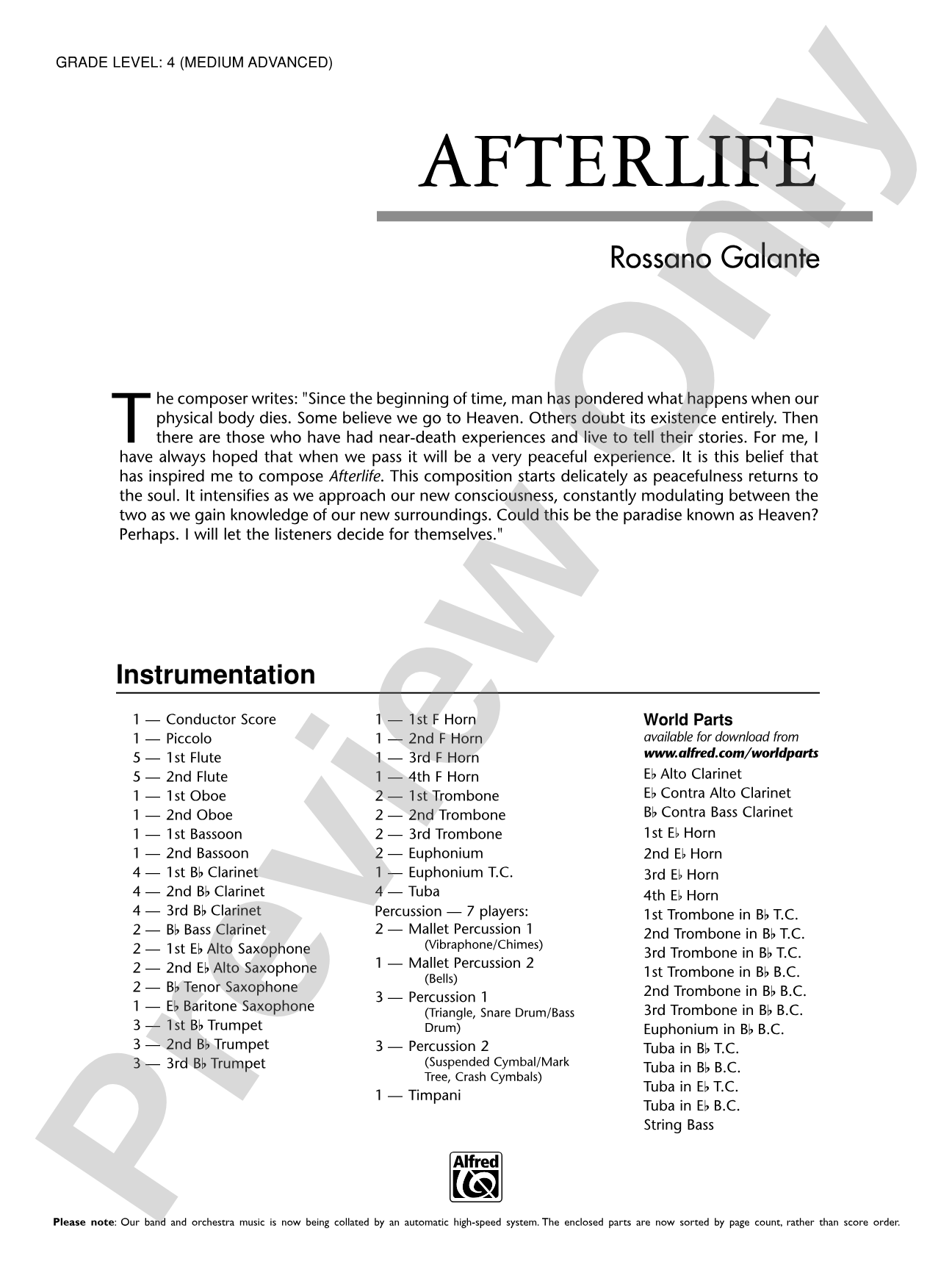 Afterlife: Concert Band Conductor Score & Parts