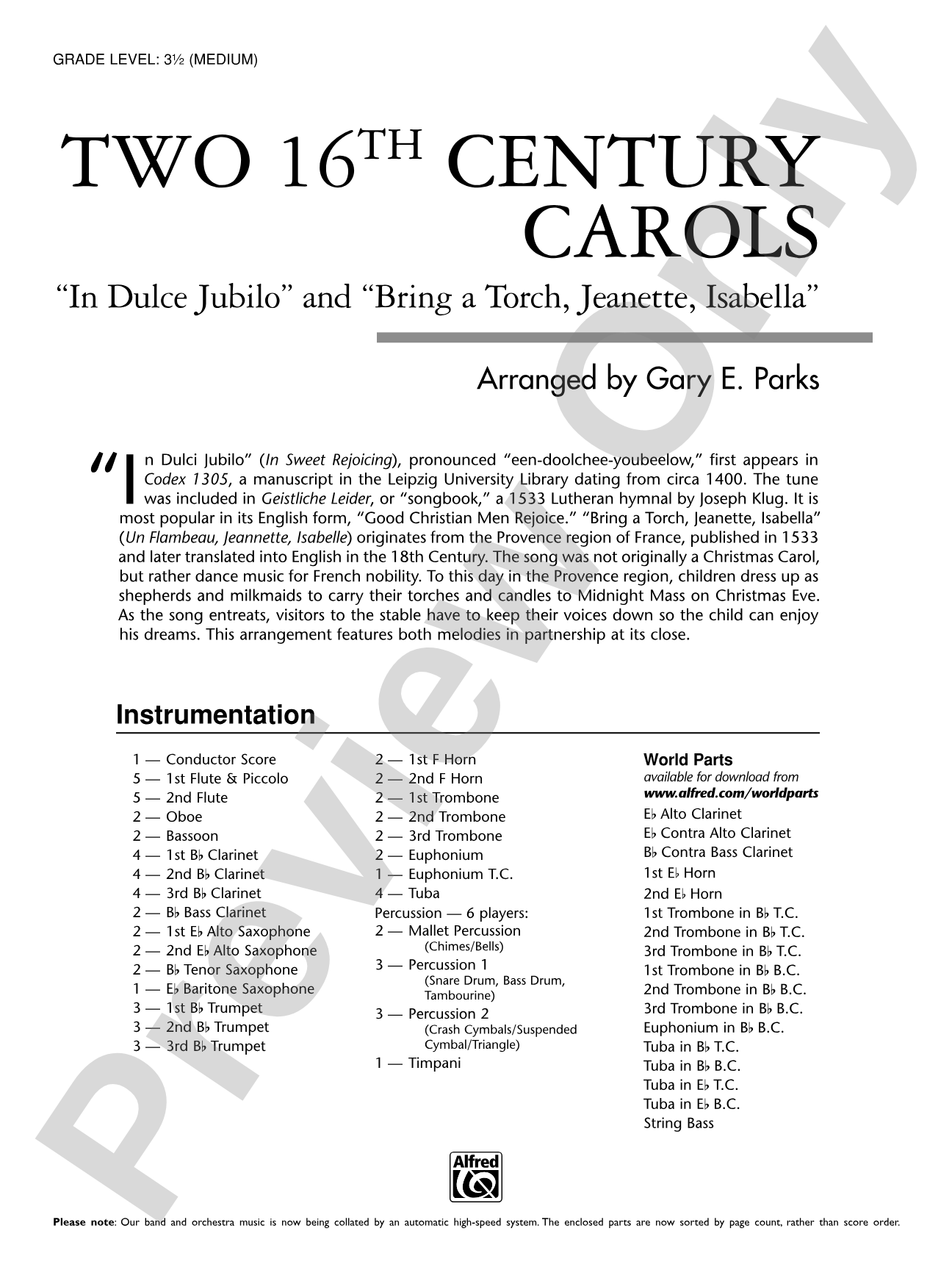 Two 16th Century Carols: Concert Band Conductor Score & Parts