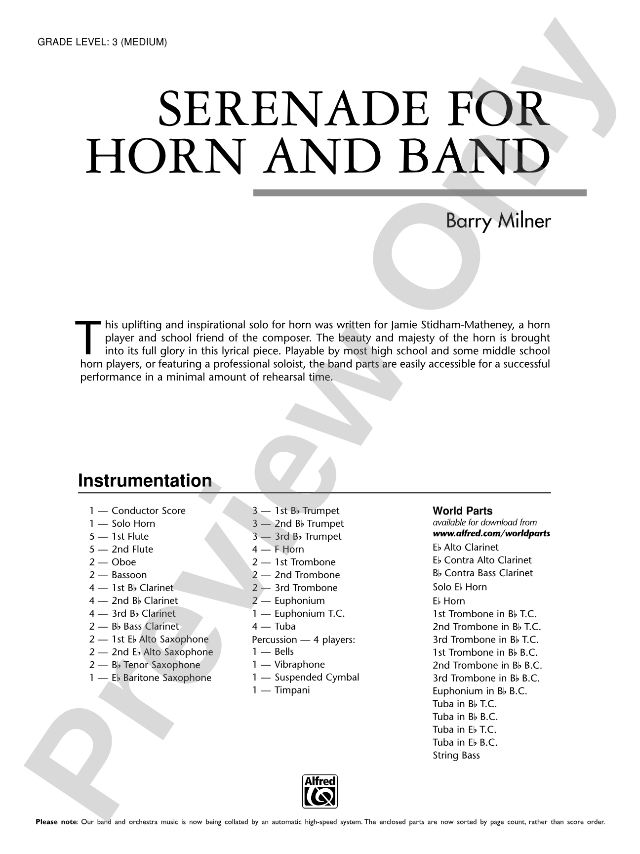 Serenade for Horn and Band: Concert Band Conductor Score & Parts