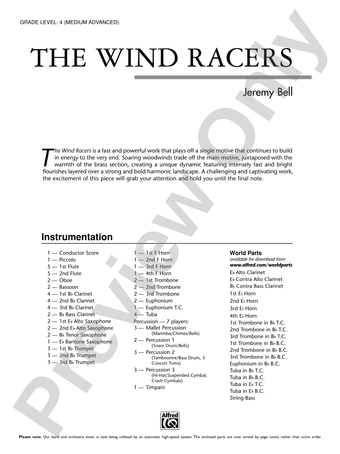 The Wind Racers: Concert Band Conductor Score & Parts