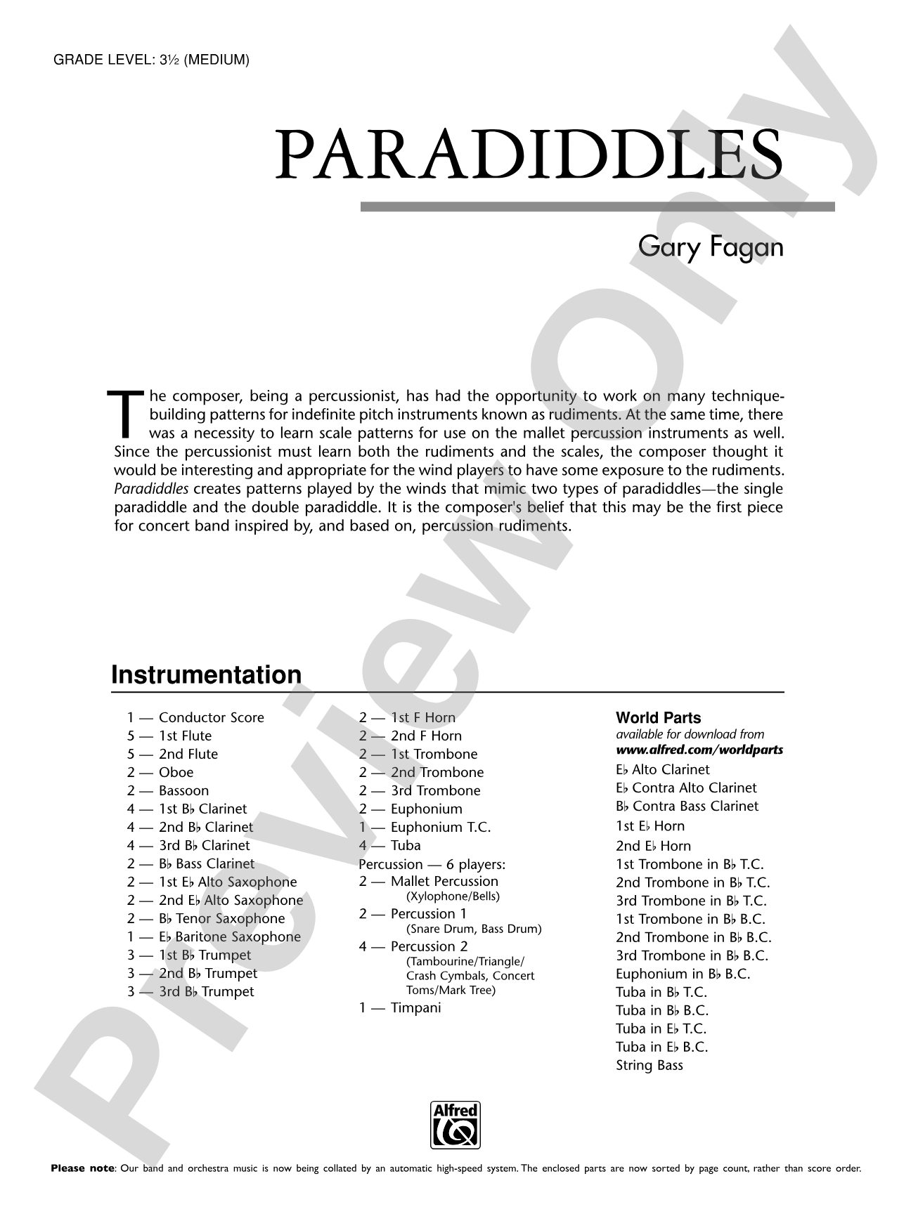 Paradiddles: Concert Band Conductor Score & Parts