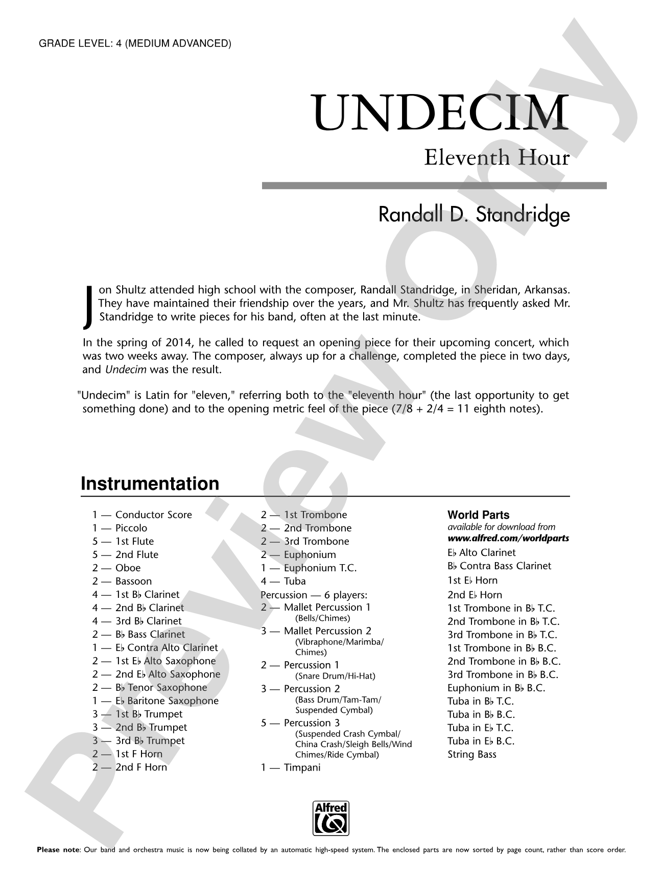 Undecim: Concert Band Conductor Score & Parts