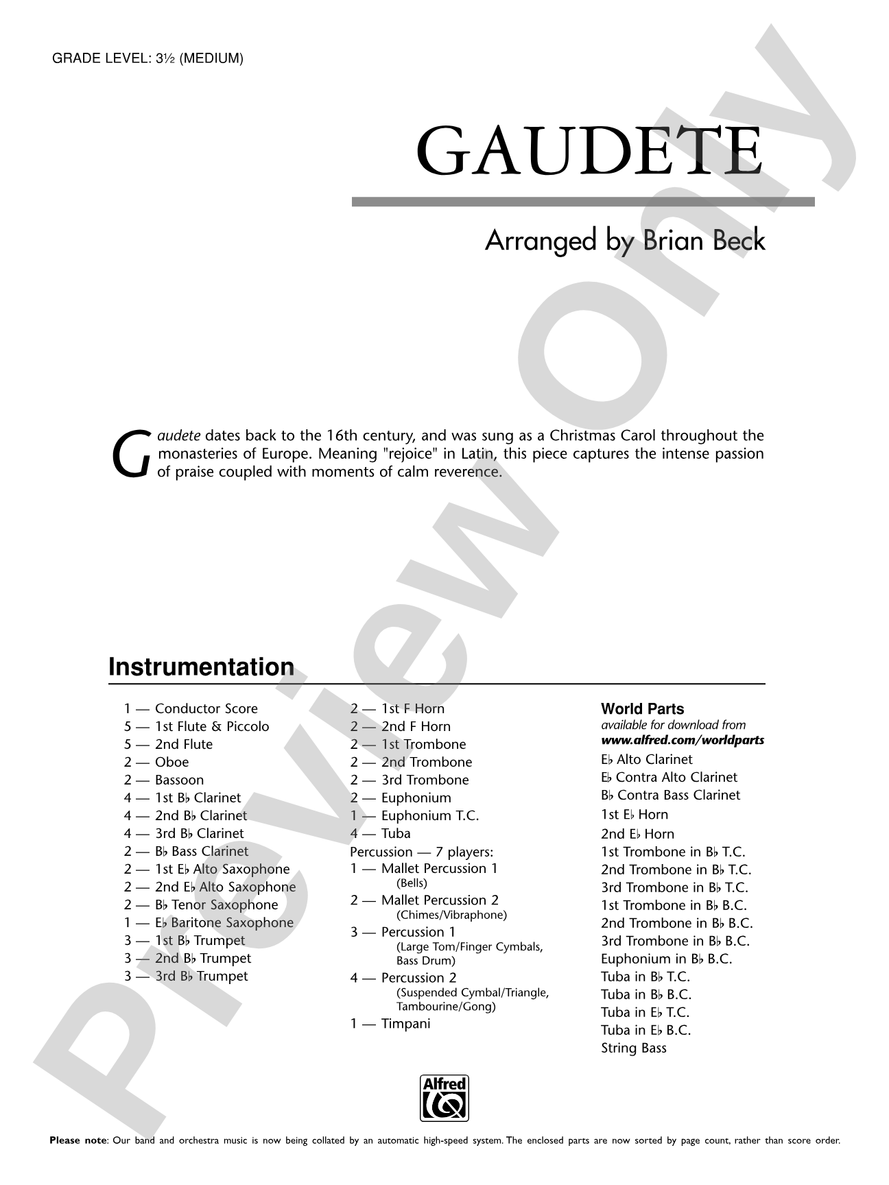 Gaudete: Concert Band Conductor Score & Parts