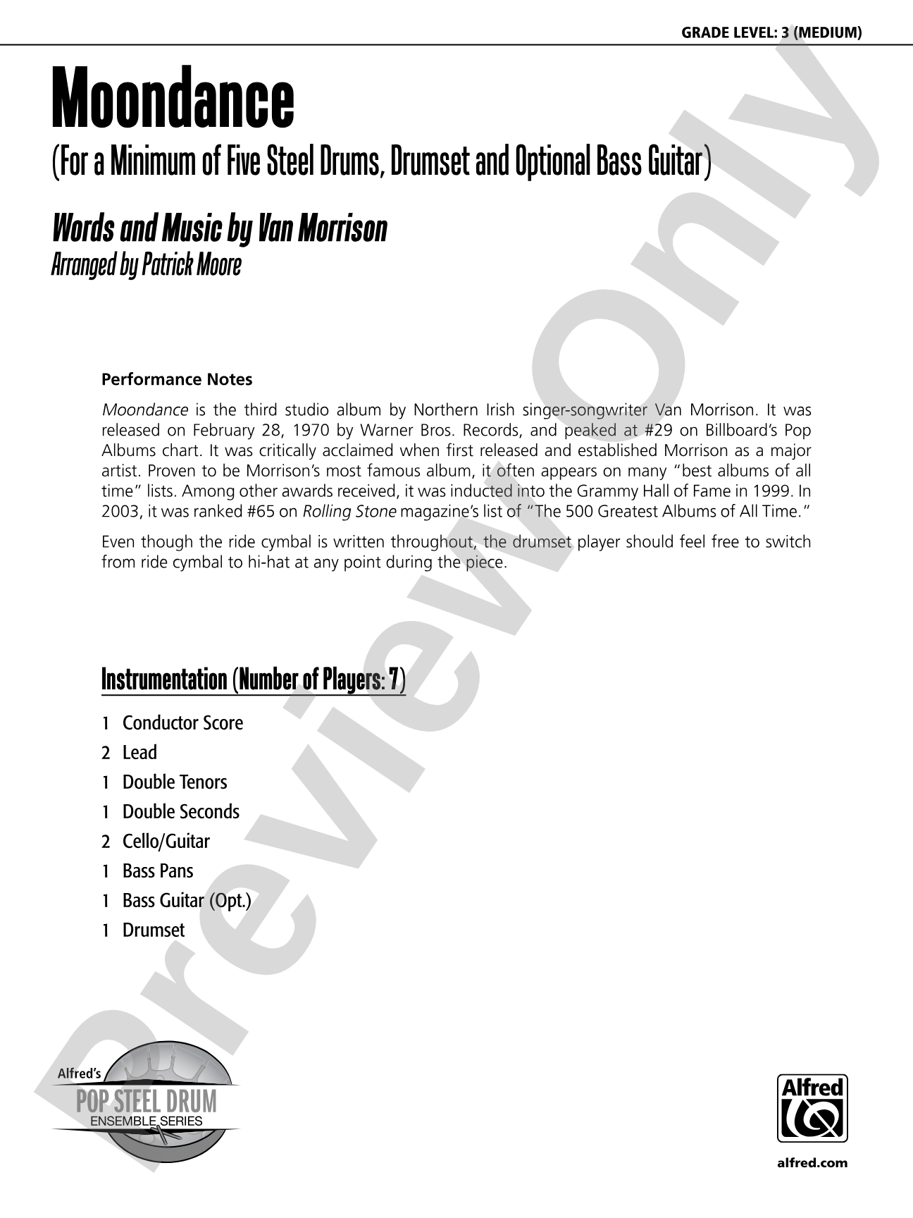 Moondance: Steel Drum Conductor Score & Parts