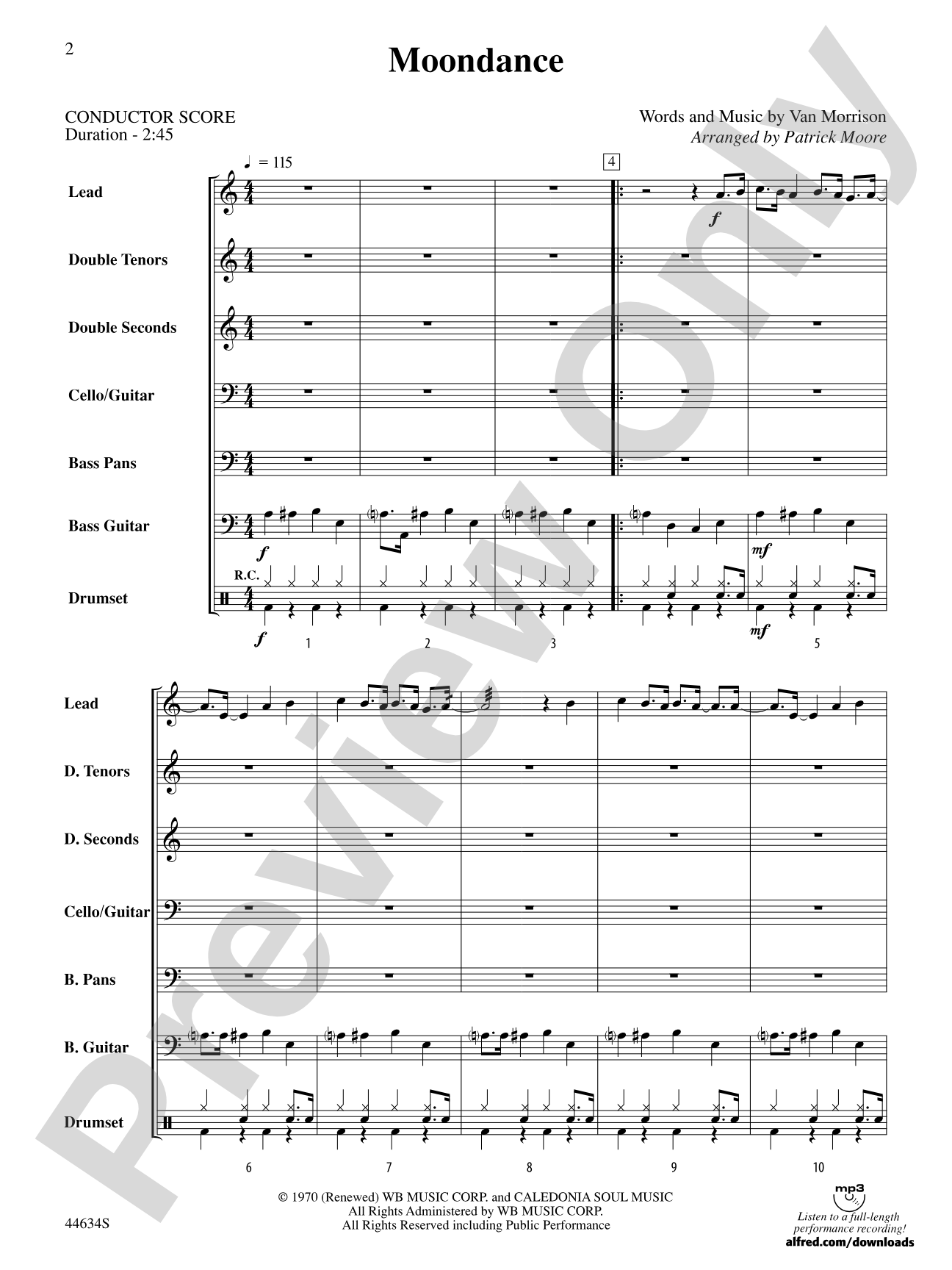 Moondance: Steel Drum Conductor Score & Parts