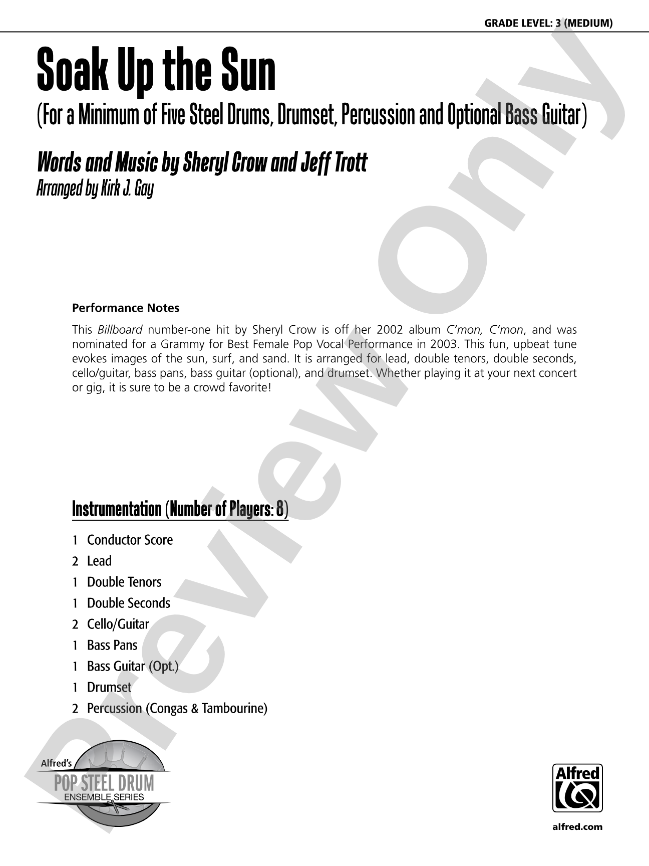 Soak Up the Sun: Steel Drum Conductor Score & Parts