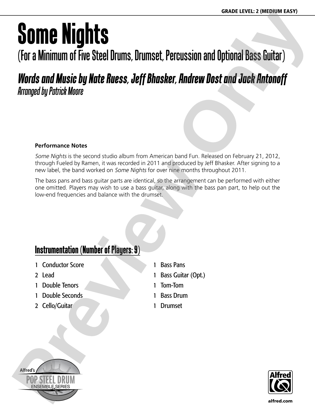Some Nights: Steel Drum Conductor Score & Parts