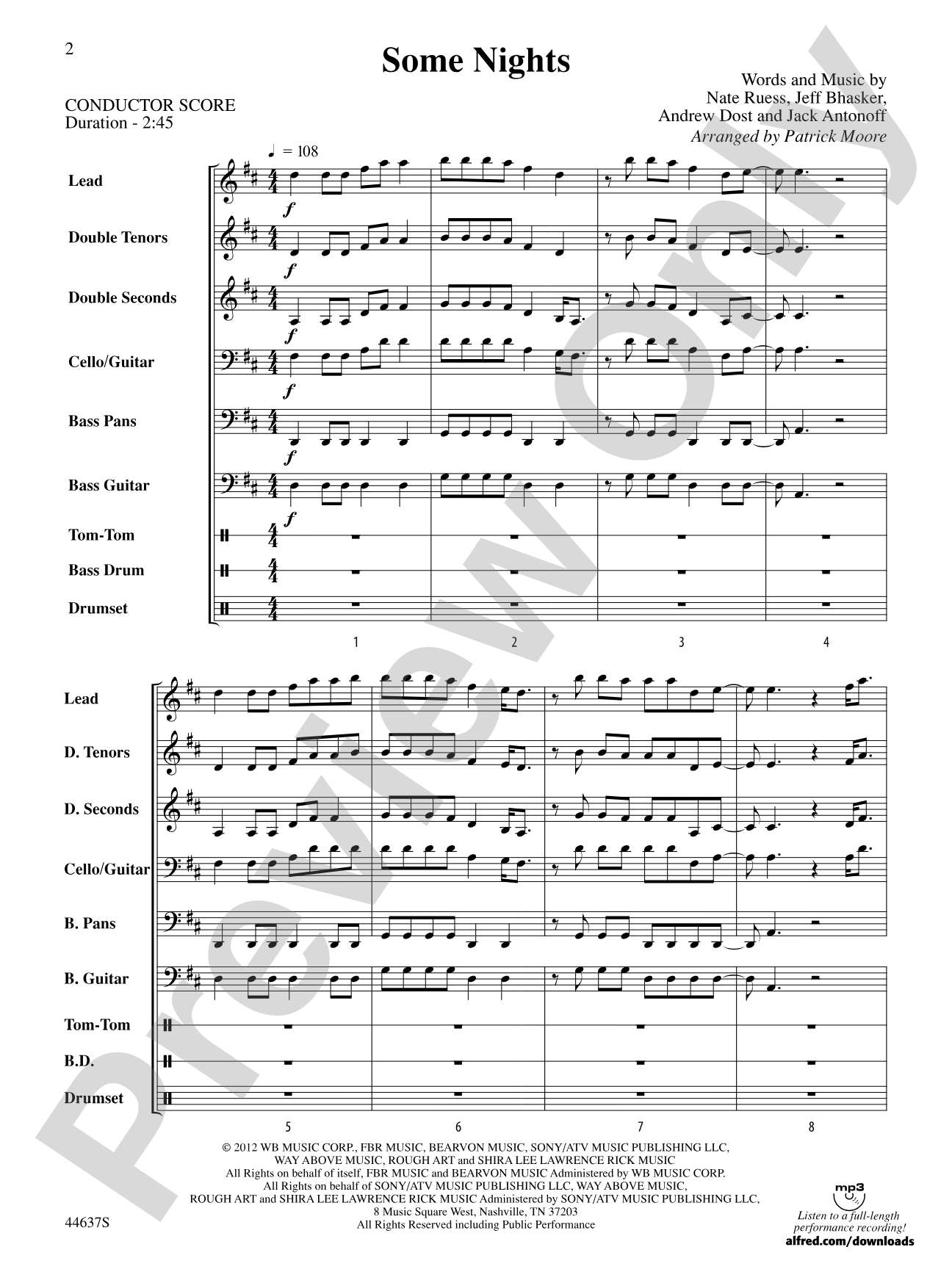 Some Nights: Steel Drum Conductor Score & Parts