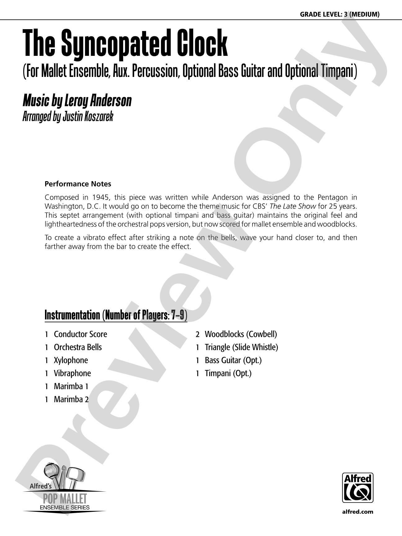 The Syncopated Clock: Percussion Ensemble Conductor Score & Parts