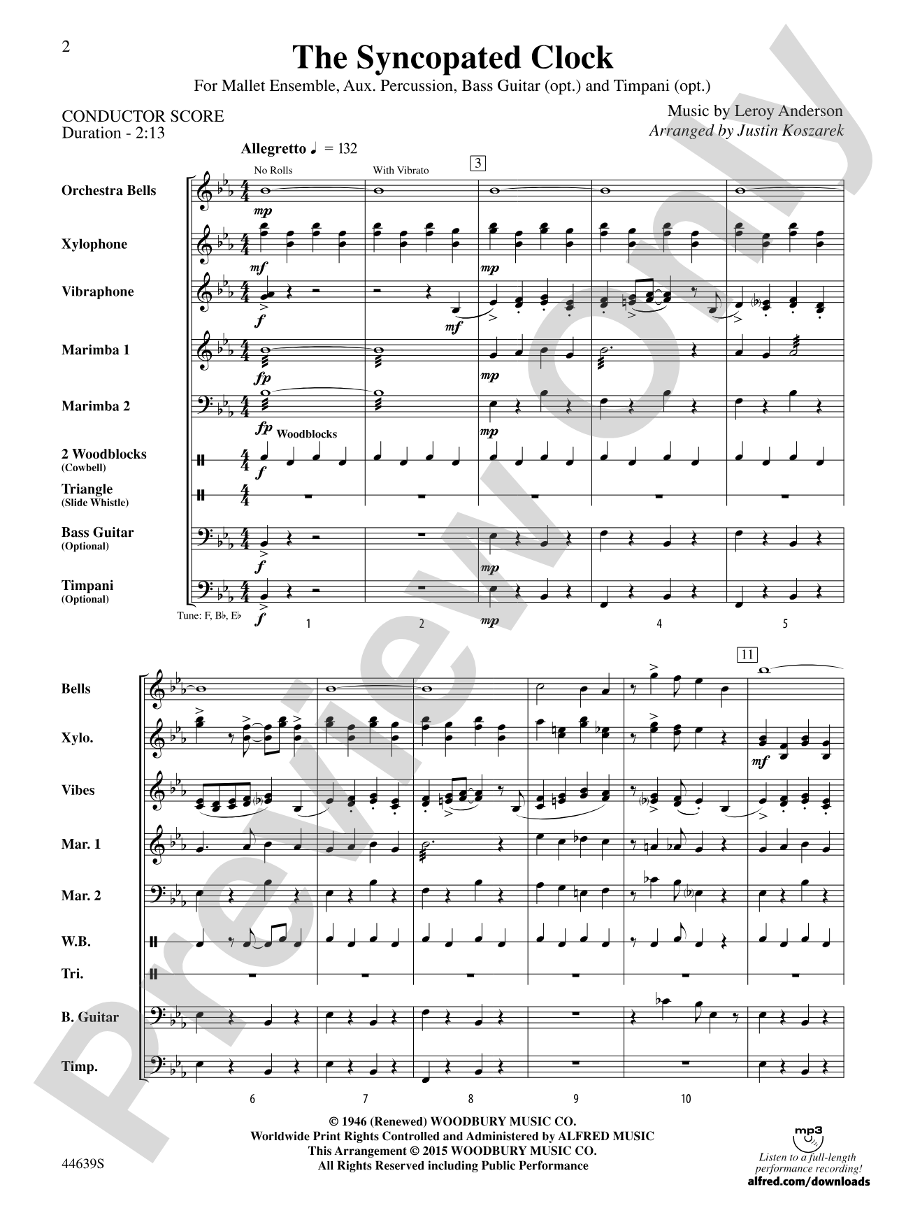 The Syncopated Clock: Percussion Ensemble Conductor Score & Parts