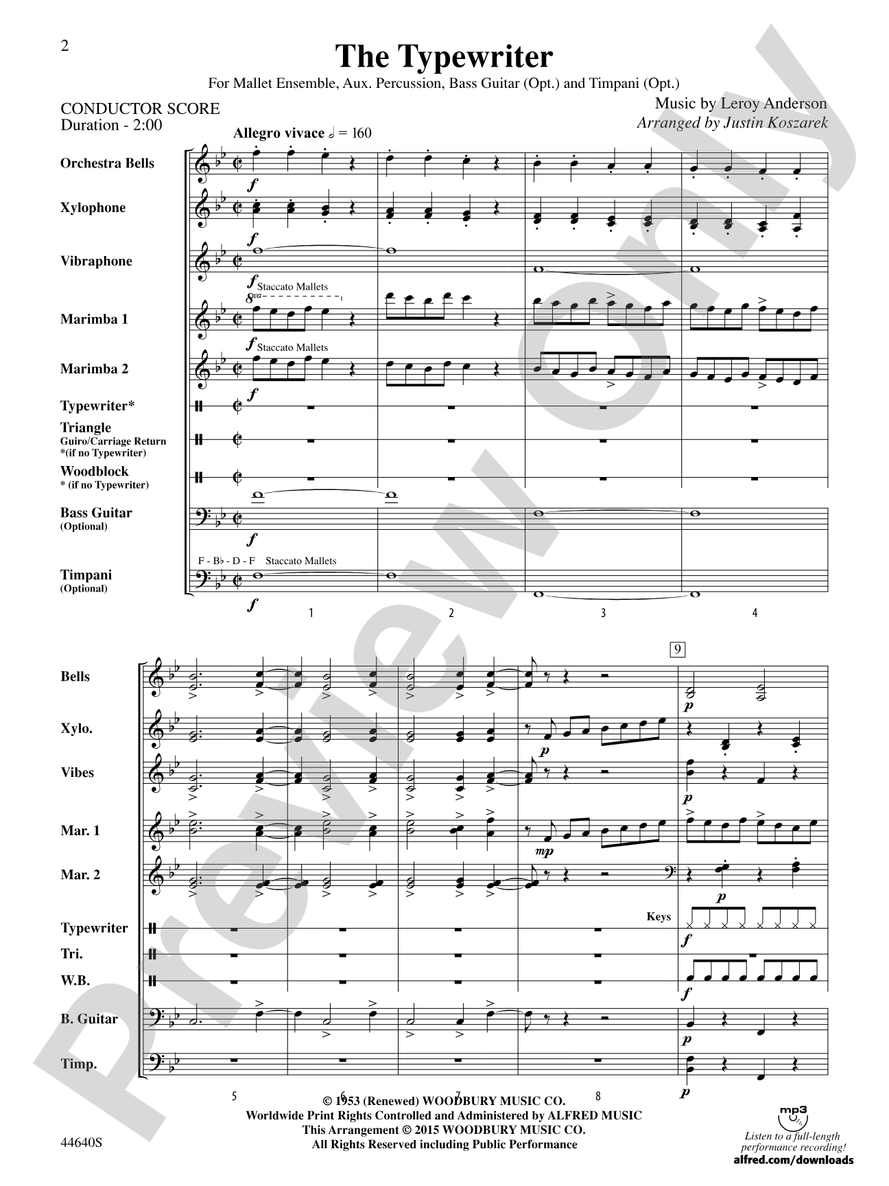 The Typewriter: Percussion Ensemble Conductor Score & Parts