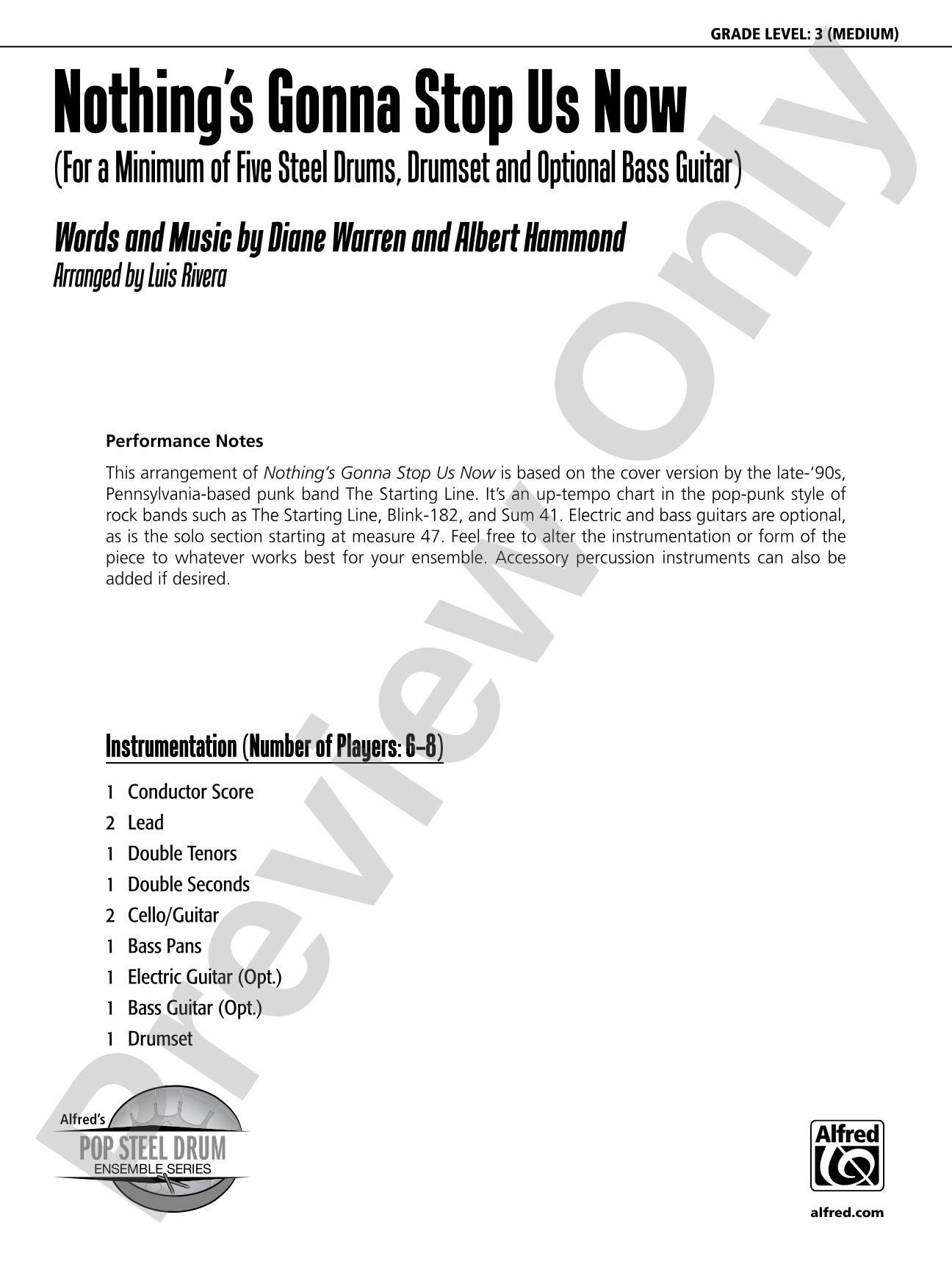Nothing's Gonna Stop Us Now: Steel Drum Conductor Score & Parts