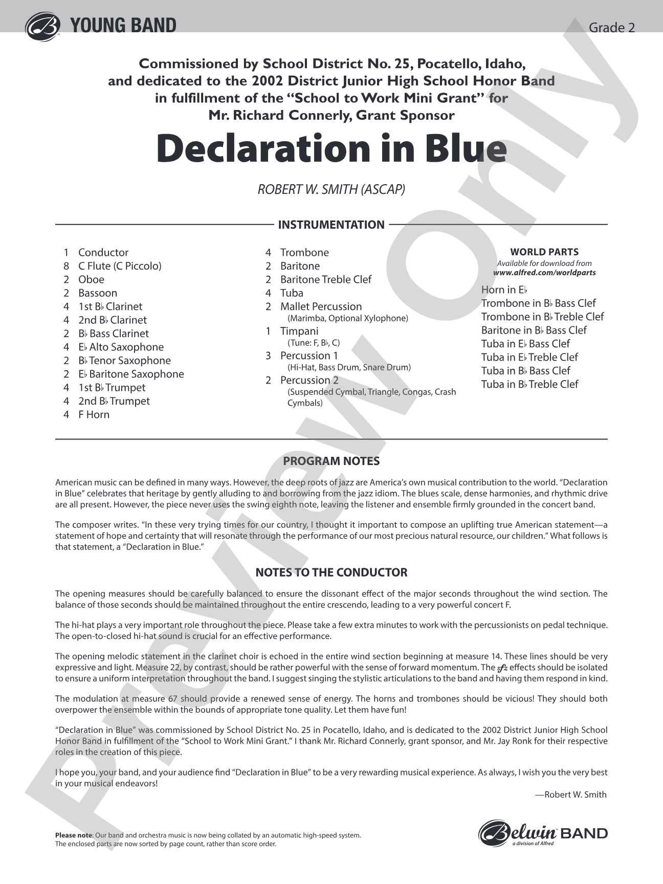 Declaration in Blue: Concert Band Conductor Score & Parts