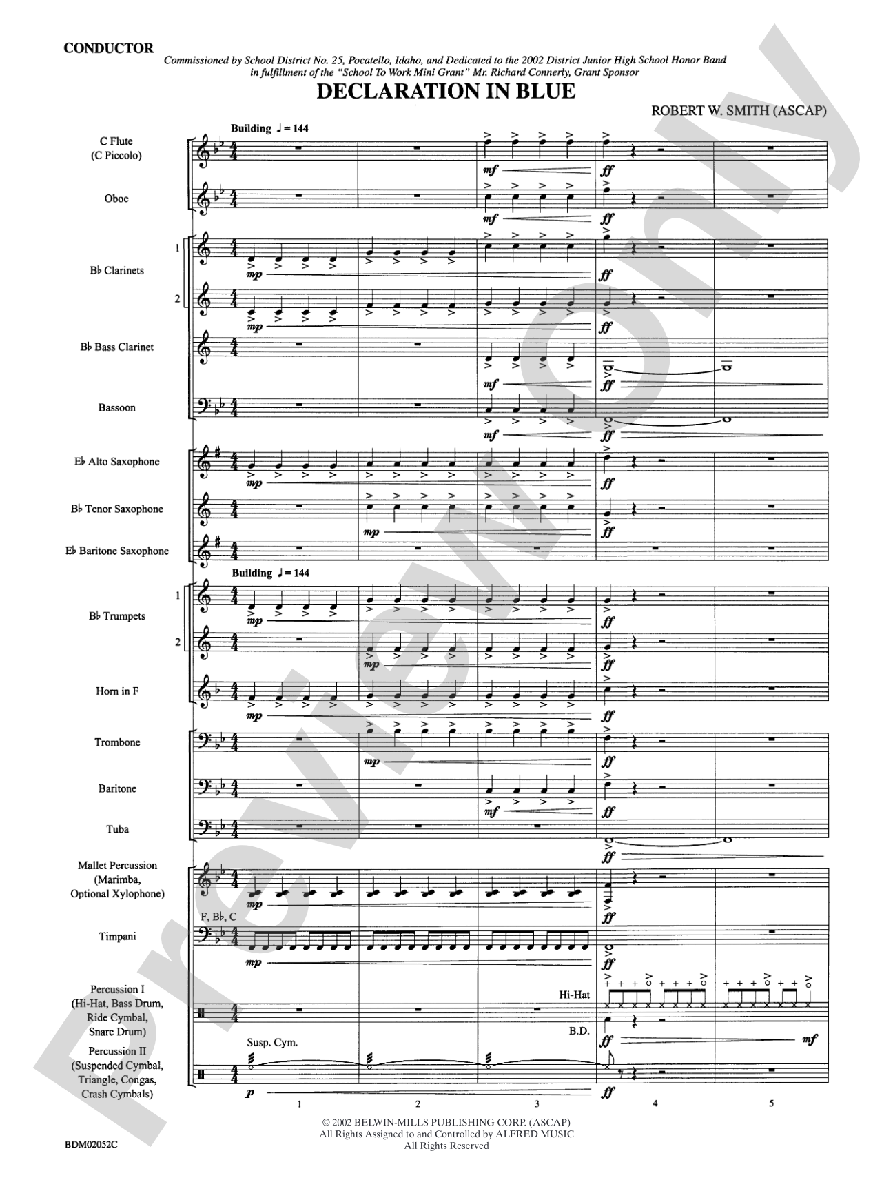 Declaration in Blue: Concert Band Conductor Score & Parts