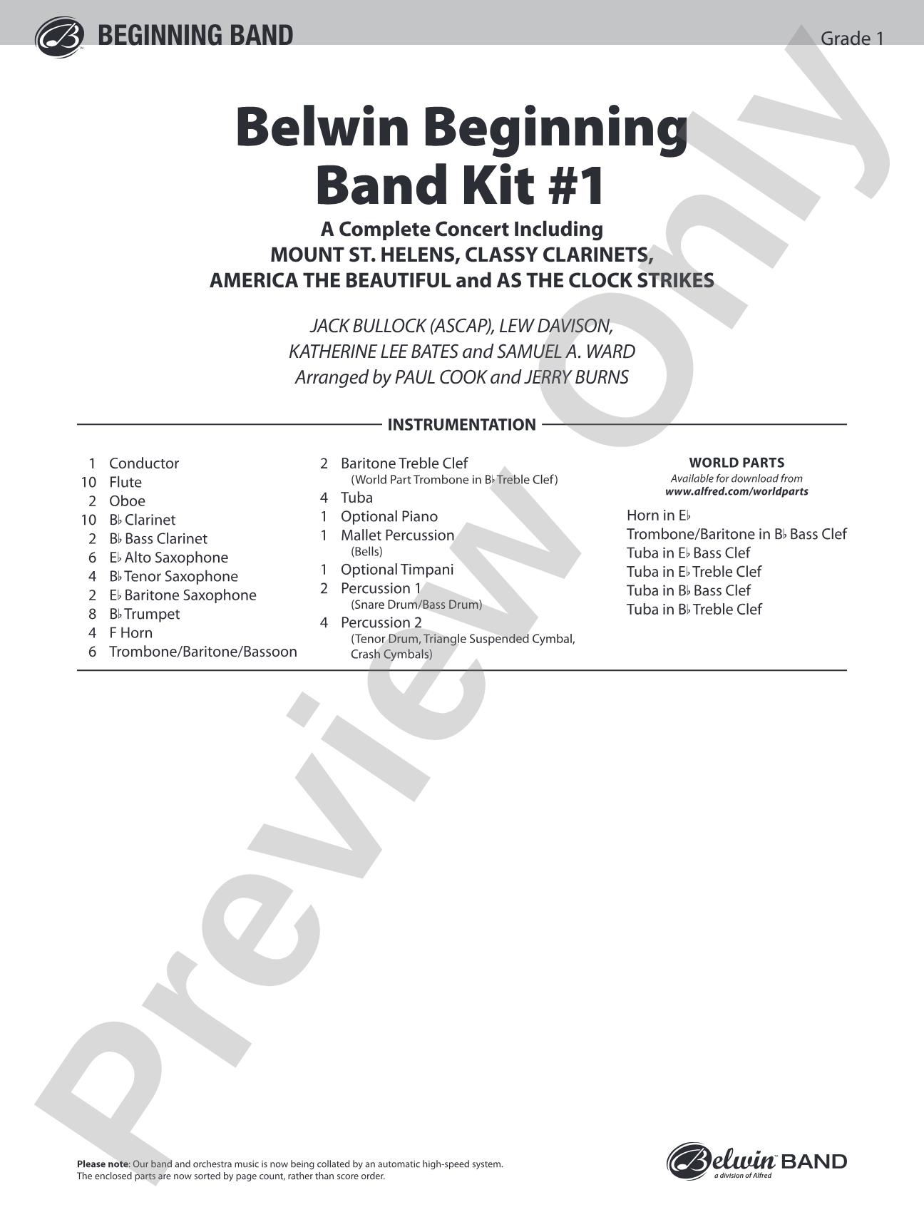 Belwin Beginning Band Kit #1: Concert Band Conductor Score & Parts
