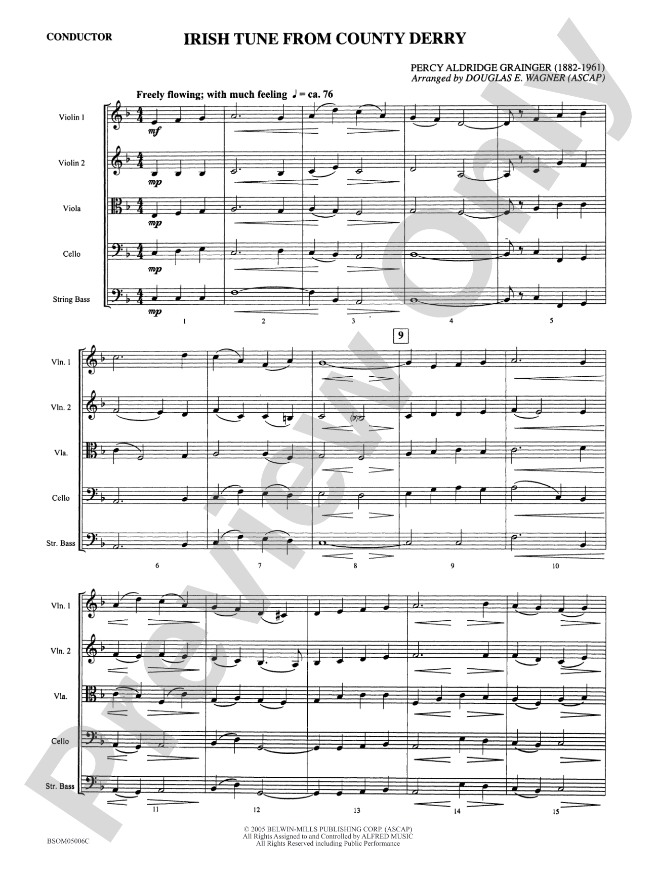 Irish Tune from County Derry: String Orchestra Conductor Score & Parts