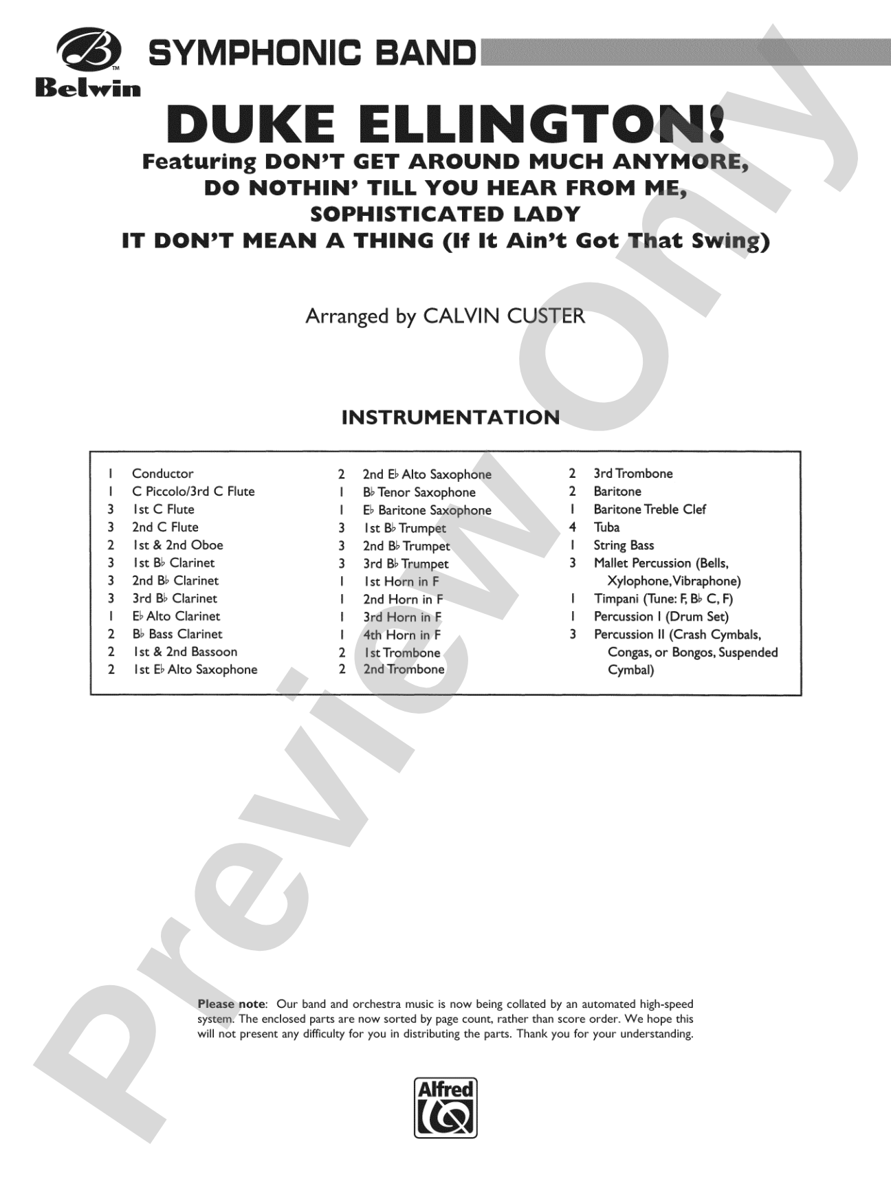 Duke Ellington! (Medley for Concert Band): Concert Band Conductor Score & Parts