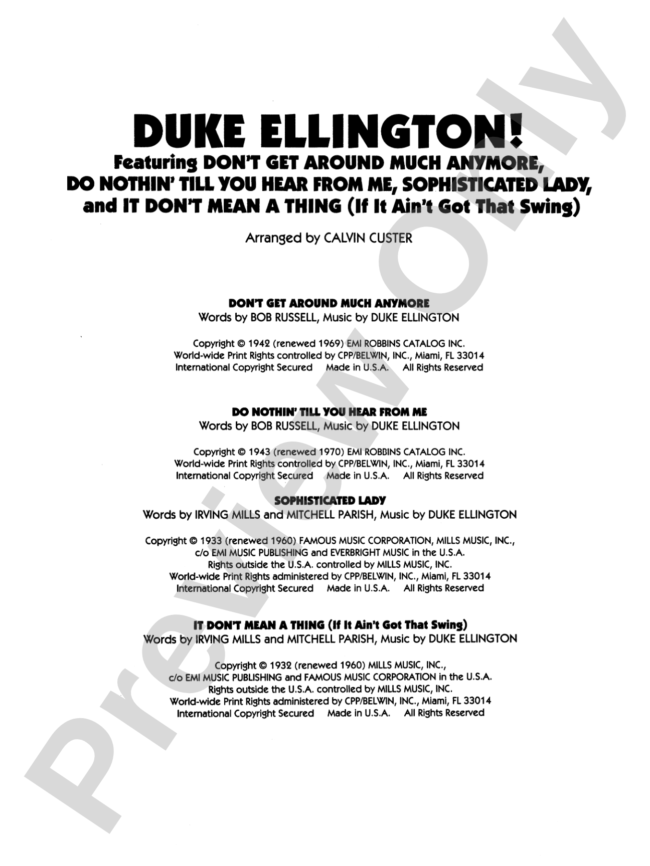 Duke Ellington! (Medley for Concert Band): Concert Band Conductor Score & Parts