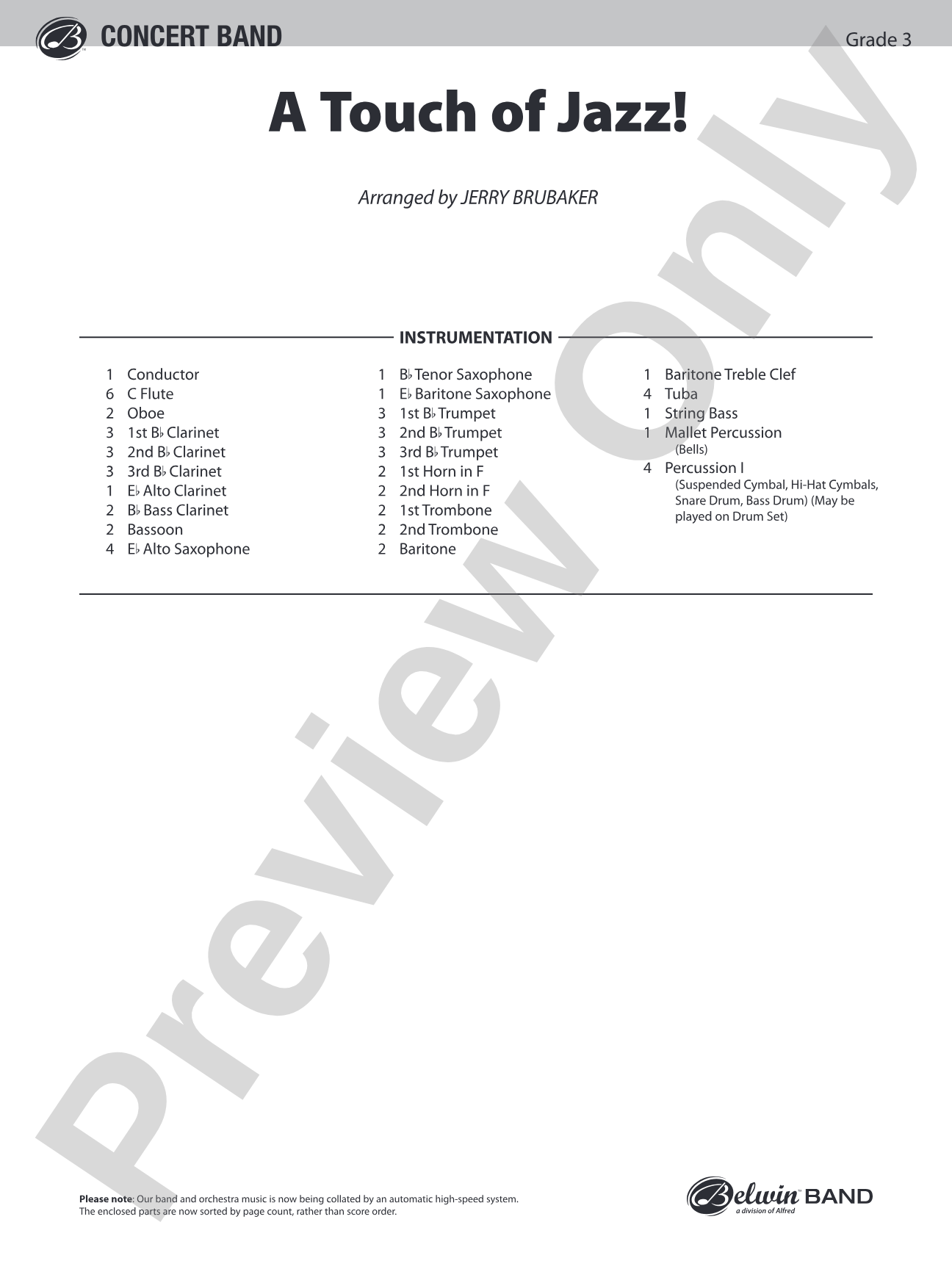 A Touch of Jazz!: Concert Band Conductor Score & Parts