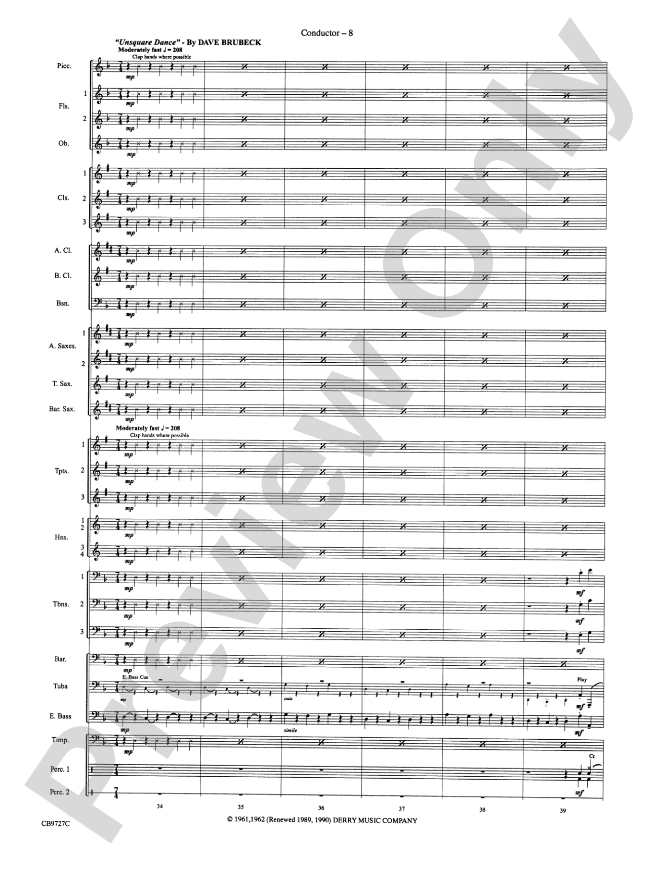 Dave Brubeck: It's About Time: Concert Band Conductor Score & Parts